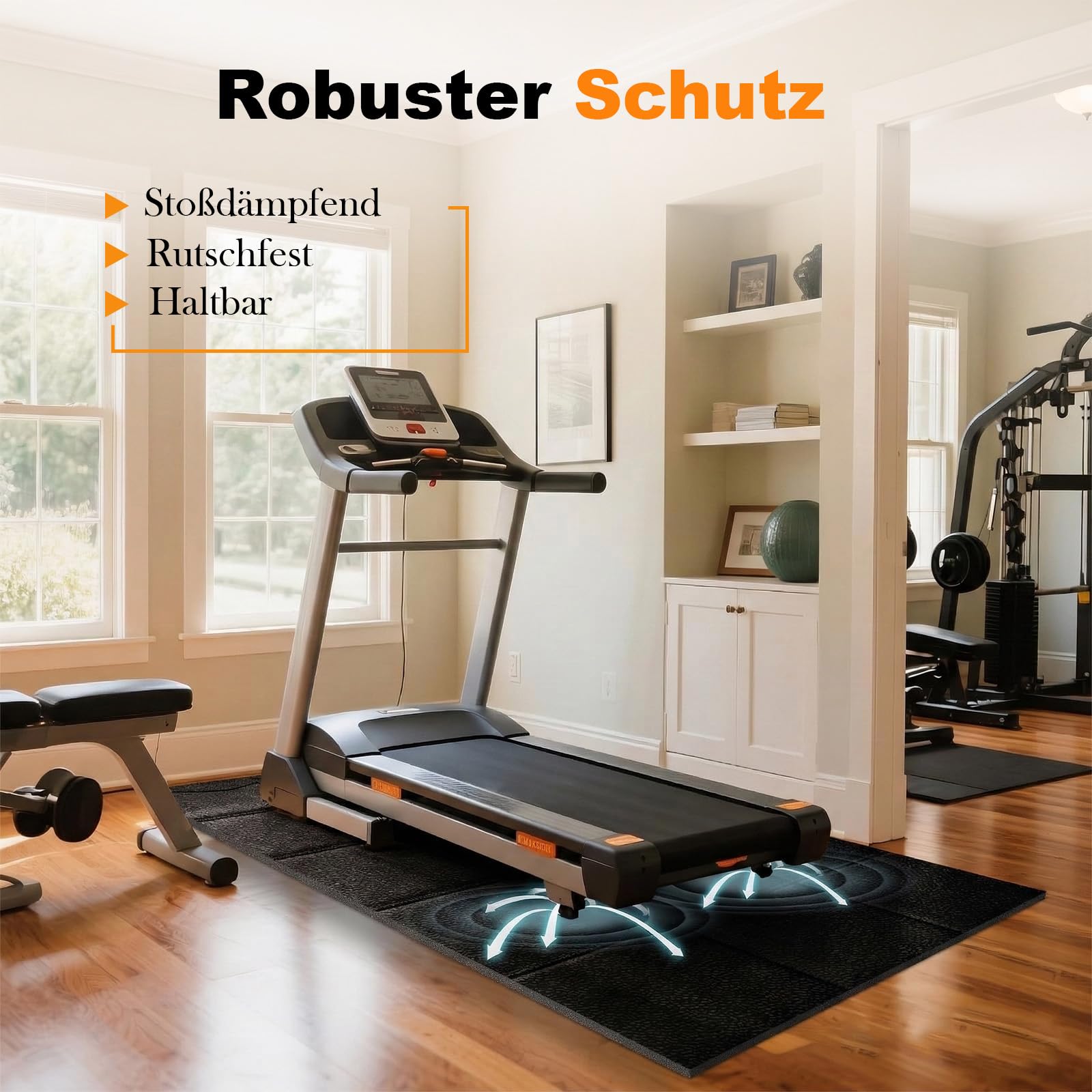 Laufband Matte Schalldämmend 200x100 cm Bodenschutzmatte Laufband, 4MM Dicke Laufmatte für Heimstudio & Walking-Pad, Lärm- & Erschütterungsdämmung für Indoor-Sport & Fitnessgeräte
