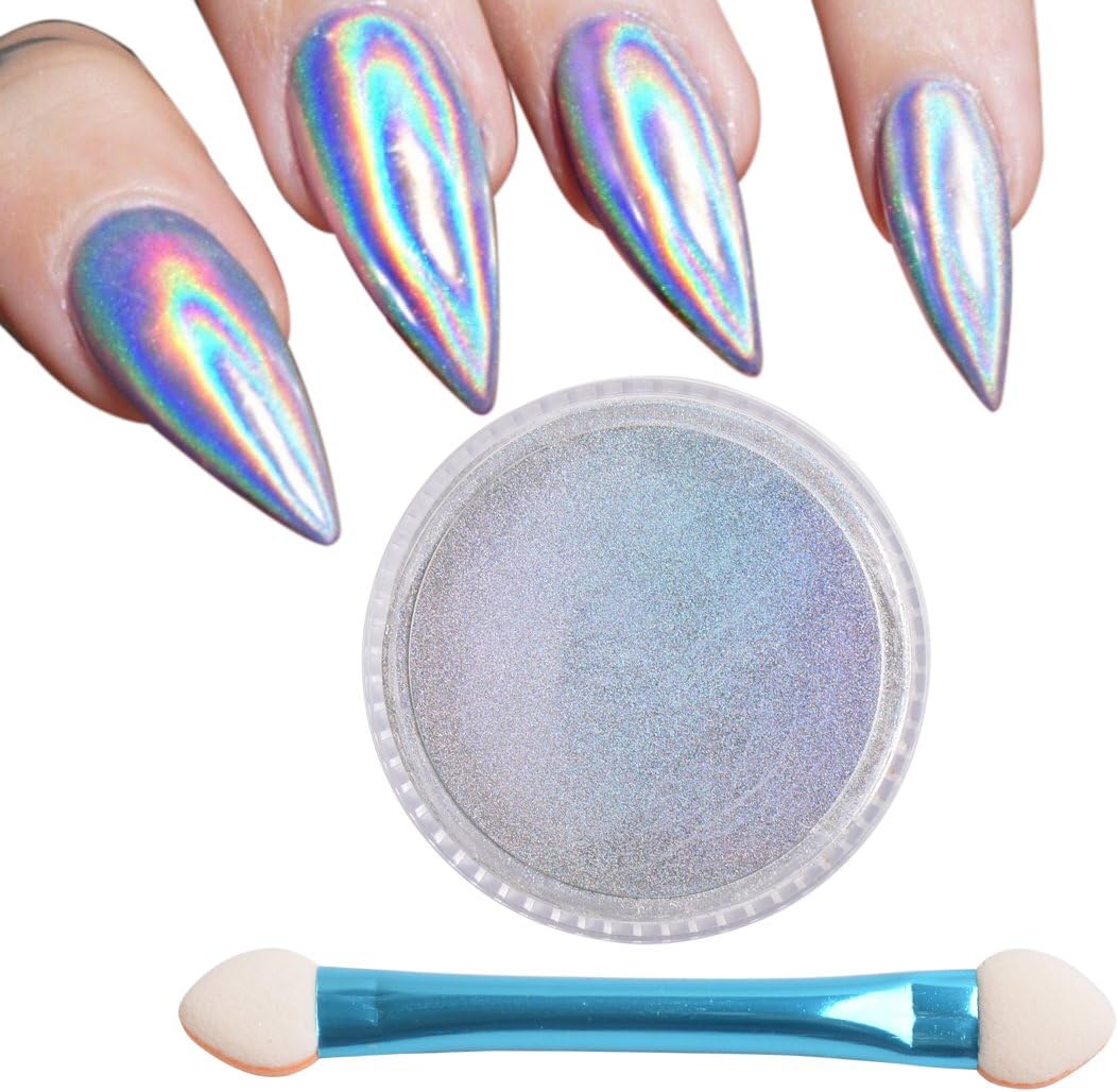 Fengshangmei 1g Holographic Nail Polish Dust Rainbow Chameleon Pigment Hologram Nail Art Holographic Powder