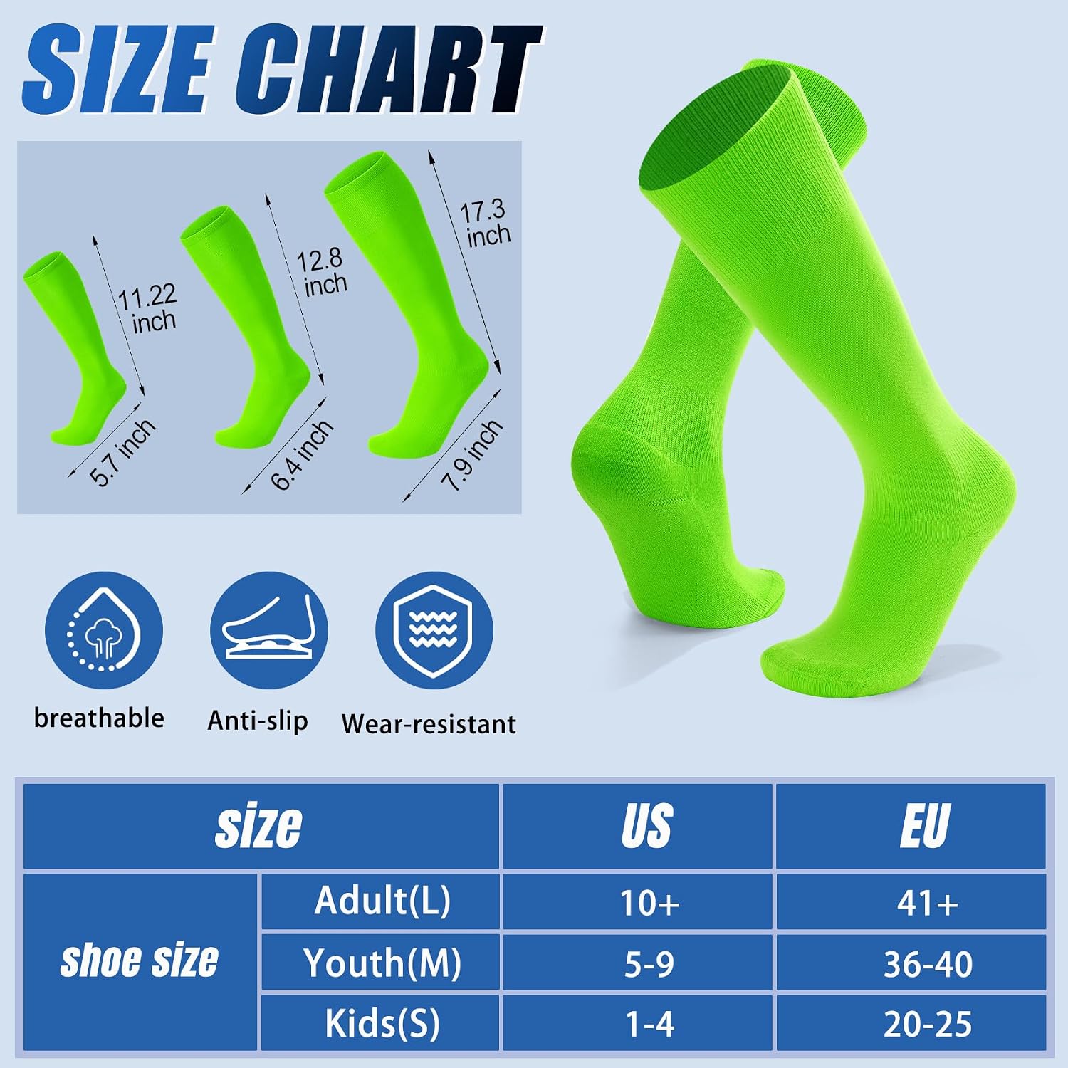 XZQTIVE 3 Pairs Soccer Baseball Softball Socks for Kids Youth Adults – Over the Calf Athletic Sports Football Socks