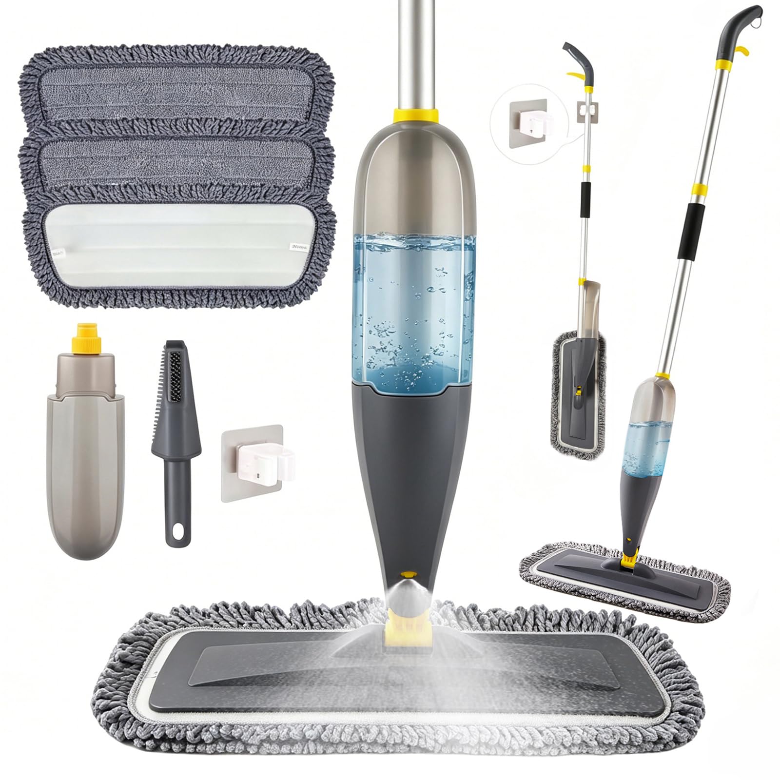 ZYSINVEA Spray Mop with 3 Reusable Microfibre Pads 360° Swivel Head Refillable