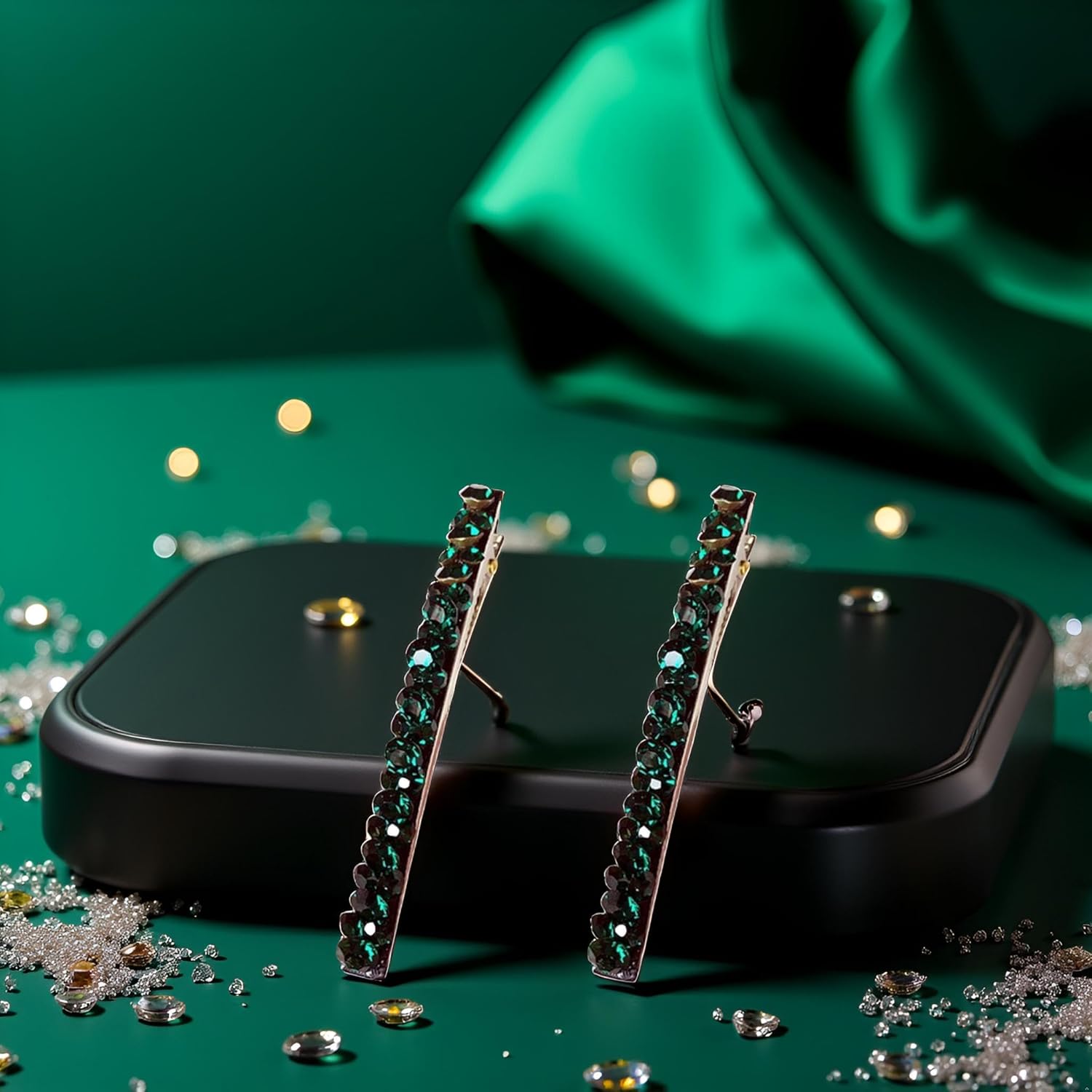 2Pcs Shiny Green Rhinestone Hair Clips for Women and Girls - Hair Barrettes, Bobby Pins, Duckbill Alligator Clips | Sparkly Diamond Hair Accessories,Clips and Barrettes - Image 8