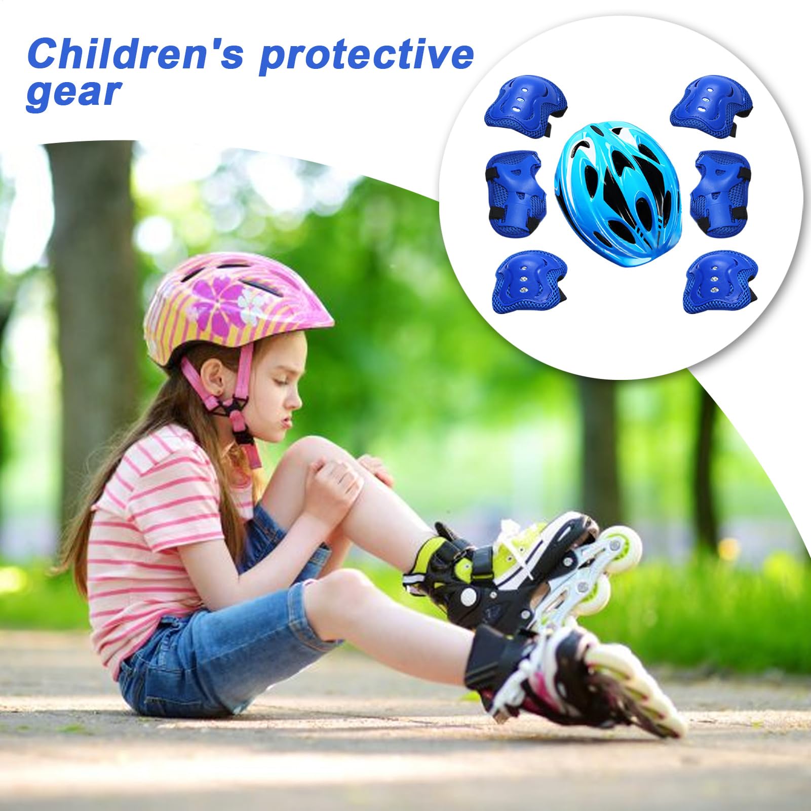 Casque et genouillères pour enfants – Casque de protection pour enfants, coudières, genoux, poignets, skateboard, équipement de sécurité sportif réglable pour l'équitation, le patinage, le vélo, la
