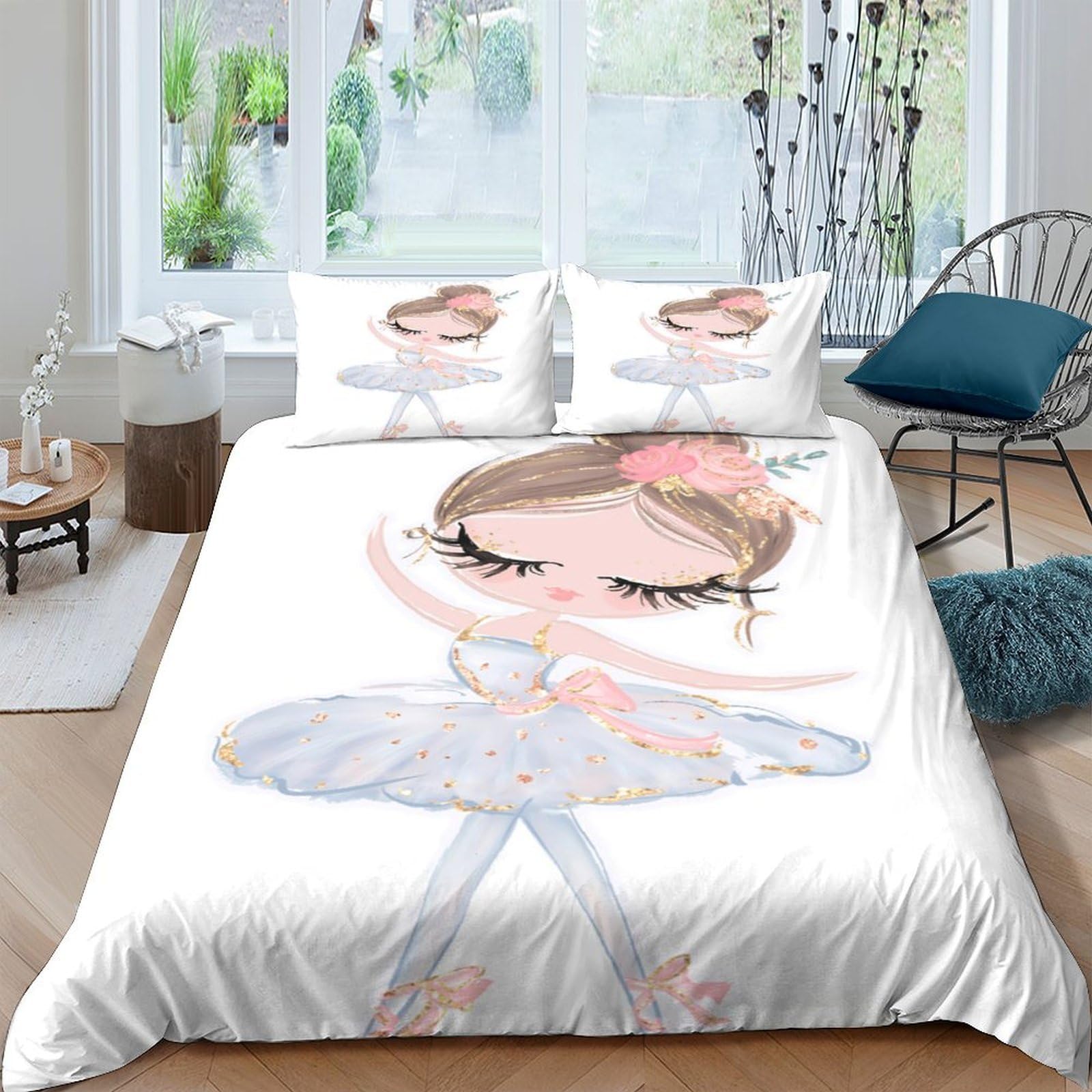 Ctjqhvkz Girls Style-1 3D Printed Ballerina Fitted Sheet Microfiber White Pink Elegant Ballet Bed Cover For Bedroom Guest Room Decor Single（135X200cm）