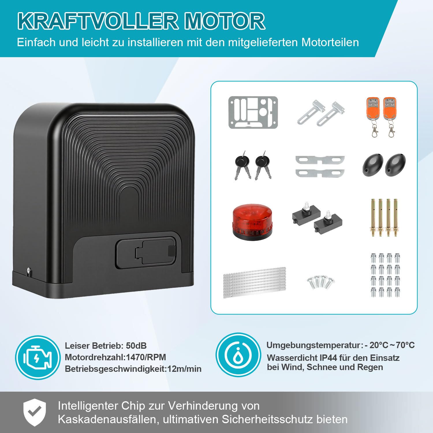 Motore per cancello scorrevole 370W 800kg, azionamento per cancello da garage, set di azionamento per cancello scorrevole con telecomandi e Smart WiFi, azionamento automatico per cancello a
