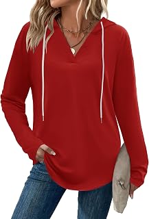 Zeagoo Hoodies for Women Long Sleeve Drawstring V Neck Pullover Sweatshirts Shirts Loose Casual Fall Tops