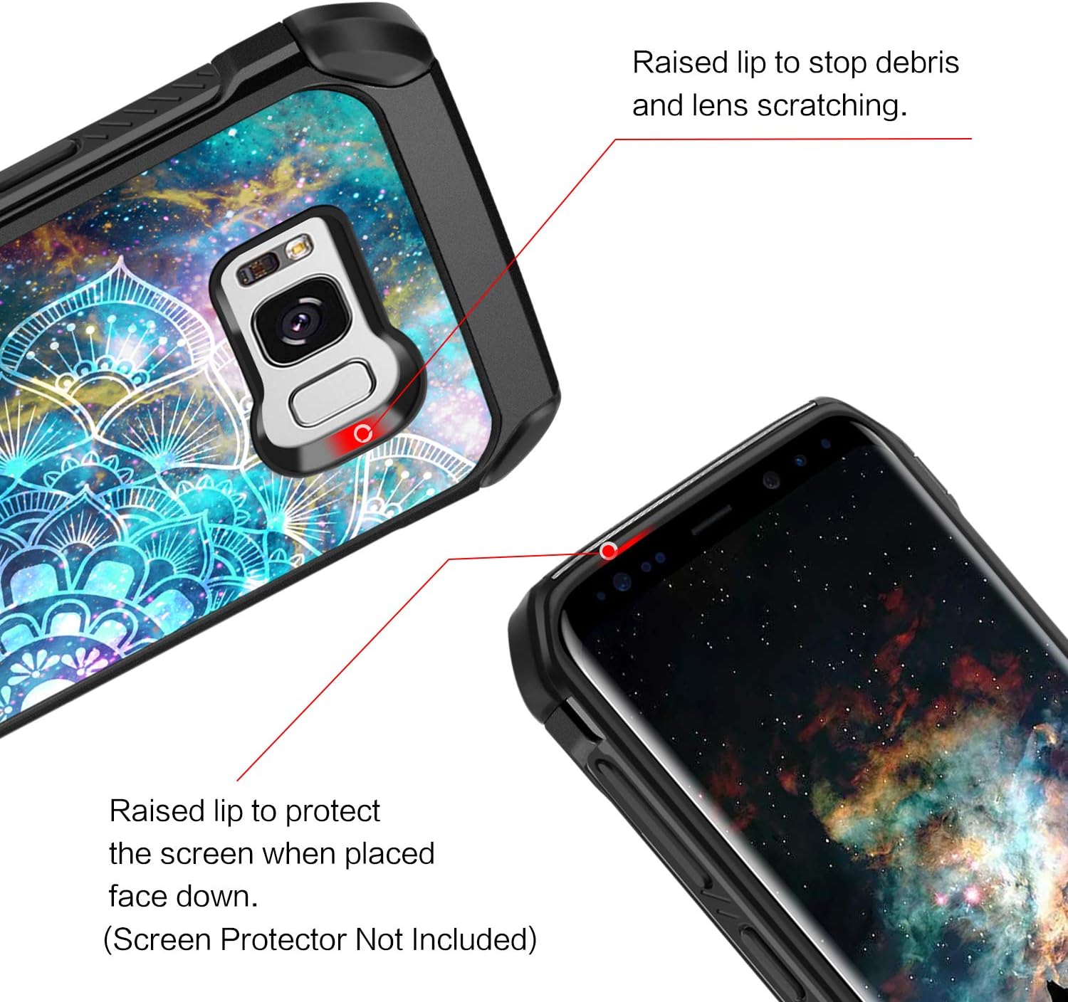 BENTOBEN Galaxy S8 Case, Glow in The Dark Galaxy Mandala Design Shockproof Hybrid Hard Back Flexible TPU Cover Slim Protective Girly Women Phone Case for Samsung Galaxy S8 2017 5.8", Mandala in Galaxy