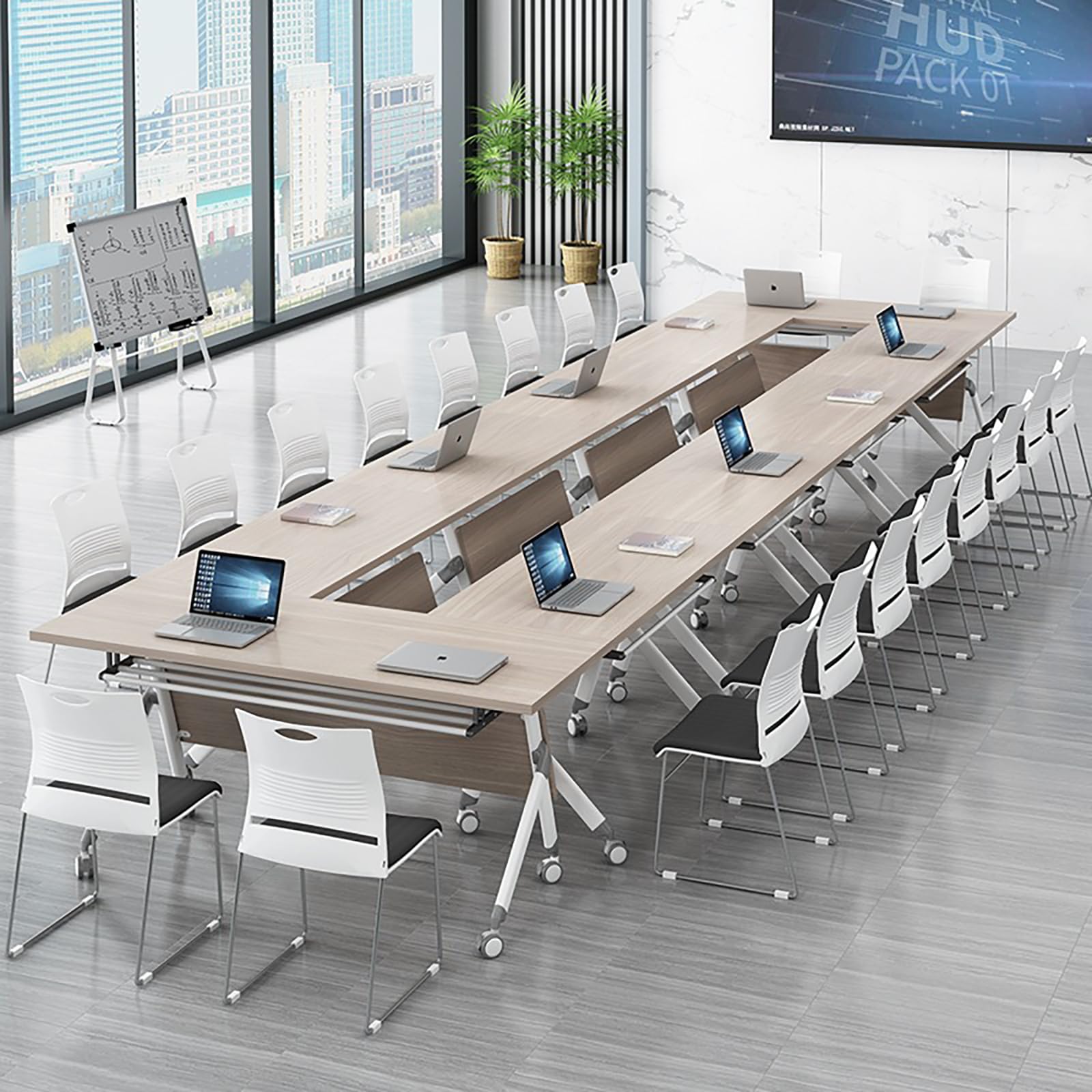 Conference Table Foldable Meeting Tables, Flip-Top Conference Desk with Durable Metal Frame & Lockable Casters for Office,Meeting Room,Classr,6 Pieces