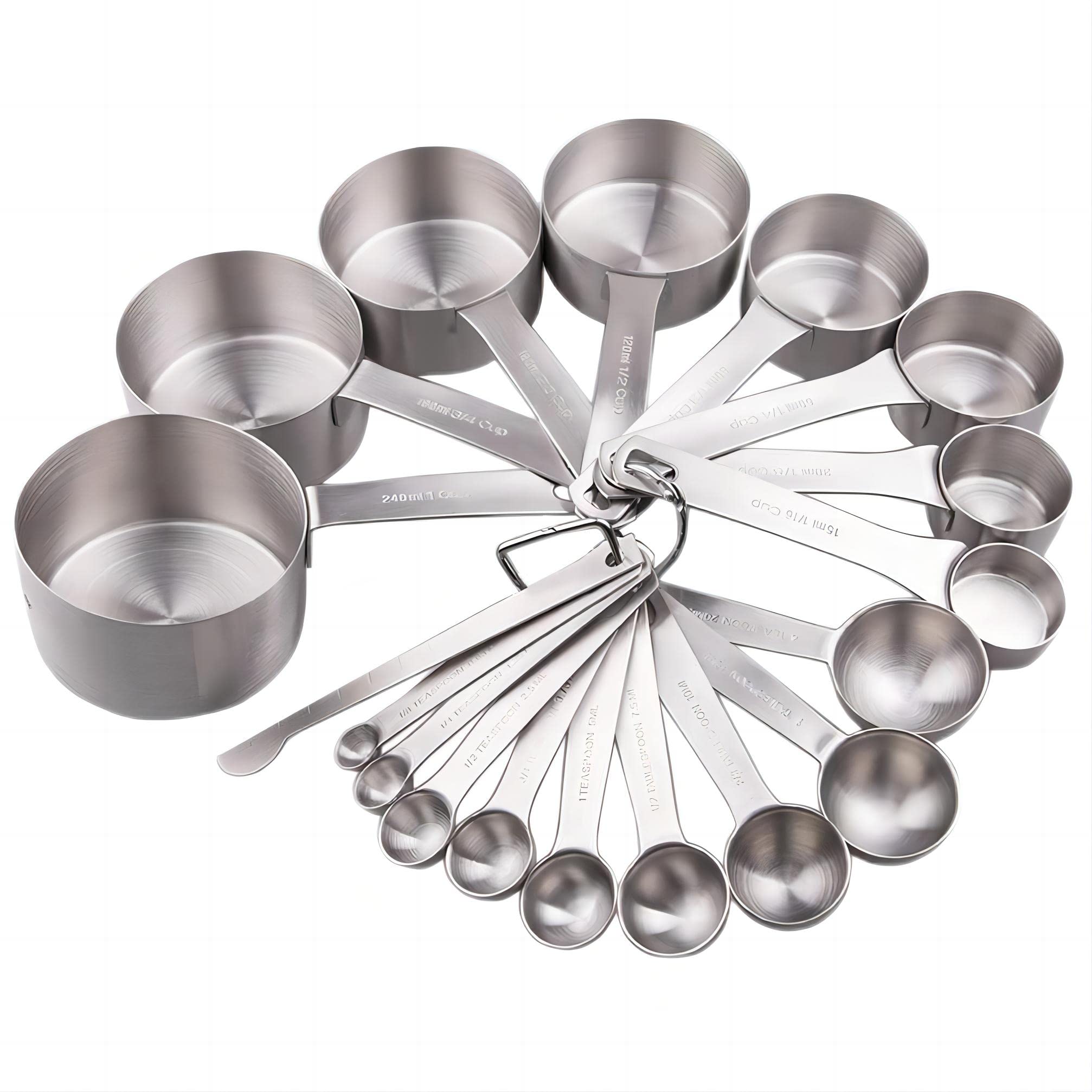 Smithcraft Measuring Cups and Spoons Set, 18/8 Stainless Steel Measuring Cups and Spoons for Kitchen & Baking, Heavy Duty Metric & US 8 Measuring cups, 9 Measuring Spoons Set