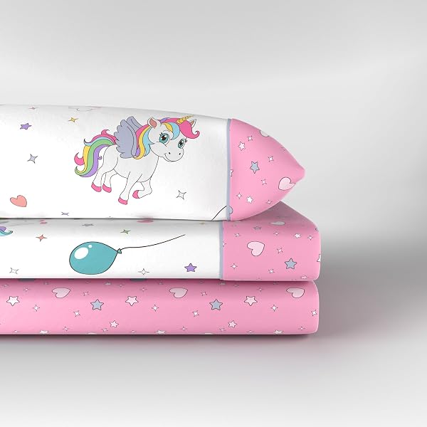 various Juego de Sábanas Infantiles Cama 90x190/200 cm – 3 Piezas (Encimera + Bajera Ajustable + Funda de Almohada) – 50% Algodón 50% Poliéster, 144 Hilos - Modelo Unicornio - 3