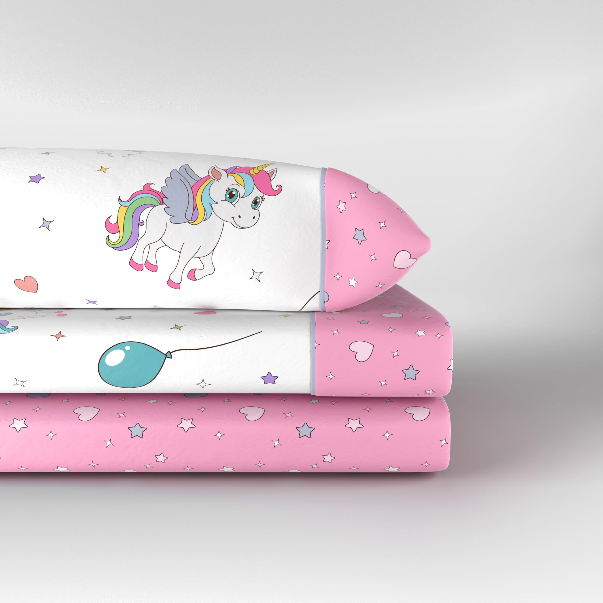 various Juego de Sábanas Infantiles Cama 90x190/200 cm – 3 Piezas (Encimera + Bajera Ajustable + Funda de Almohada) – 50% Algodón 50% Poliéster, 144 Hilos - Modelo Unicornio — view 3