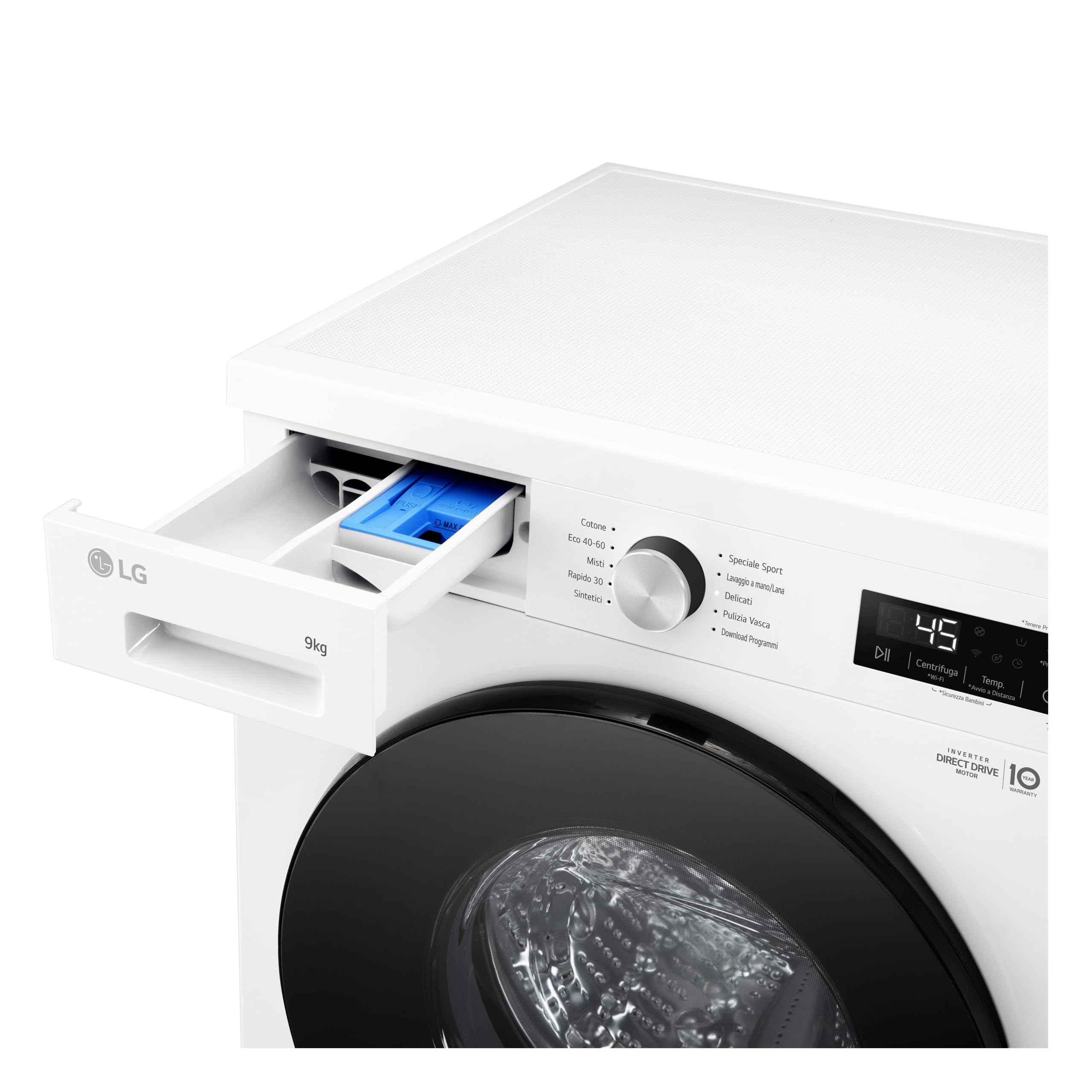 LG F4NX1009NWB Lavatrice 9 kg a Carica Frontale Serie X1, Classe A, 1400 giri, Wi-Fi, 6 Motion Direct Drive, Lavaggio a Vapore Allergy Care, Libera installazione, Essence White