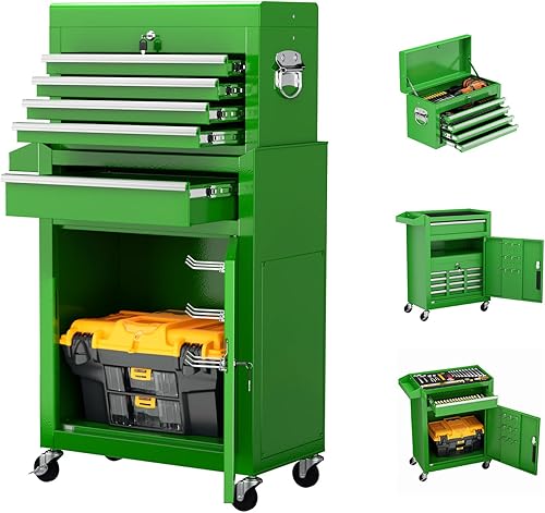 Miniatura 12 de Crownland Caja de herramientas con ruedas de 8 cajones con ruedas, armario de herramientas desmontable 2 en 1 con cerradura con cajones y Negro