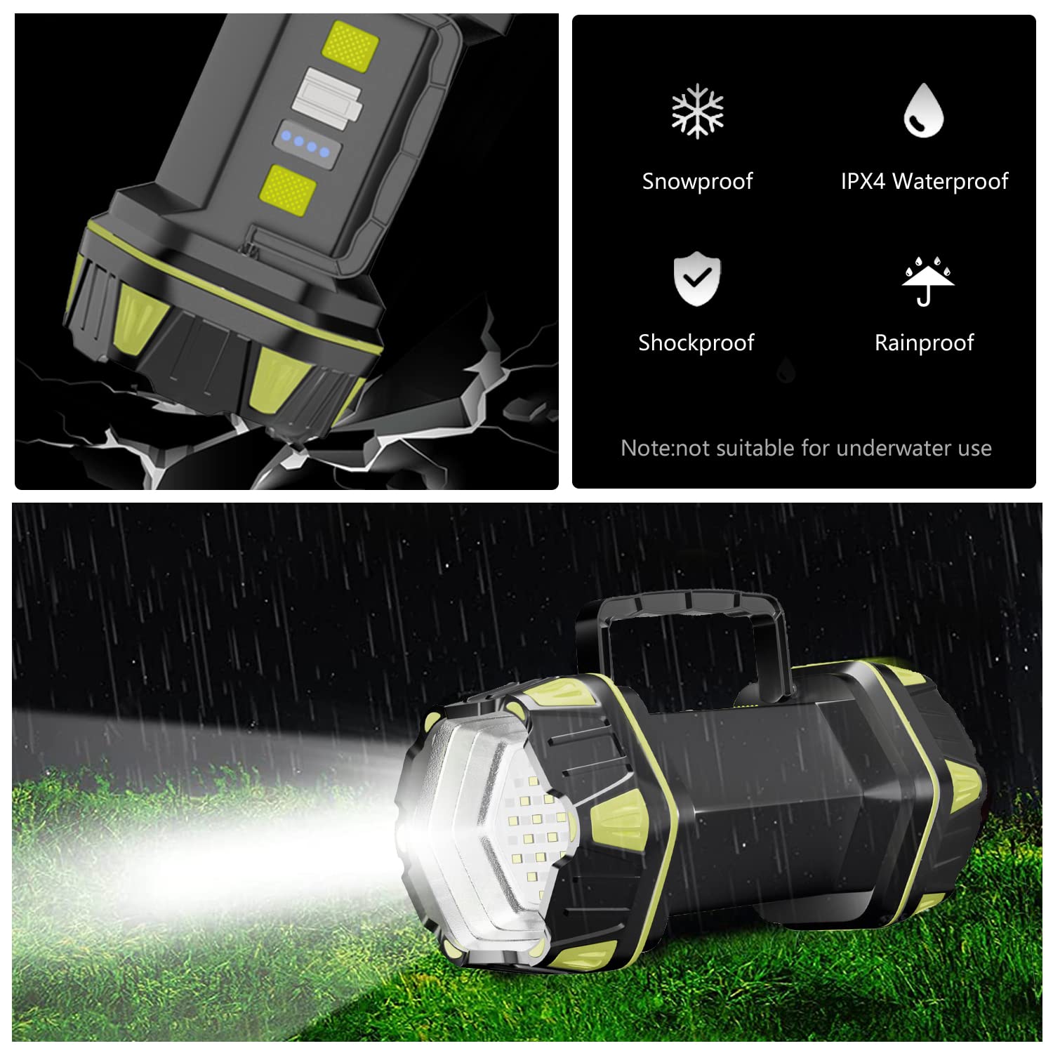 Lanterna da campeggio ricaricabile, 8 modalità, torcia a LED luminosa, 4800 mAh, impermeabile, lanterna di emergenza per esterni, uragano, cavo USB incluso