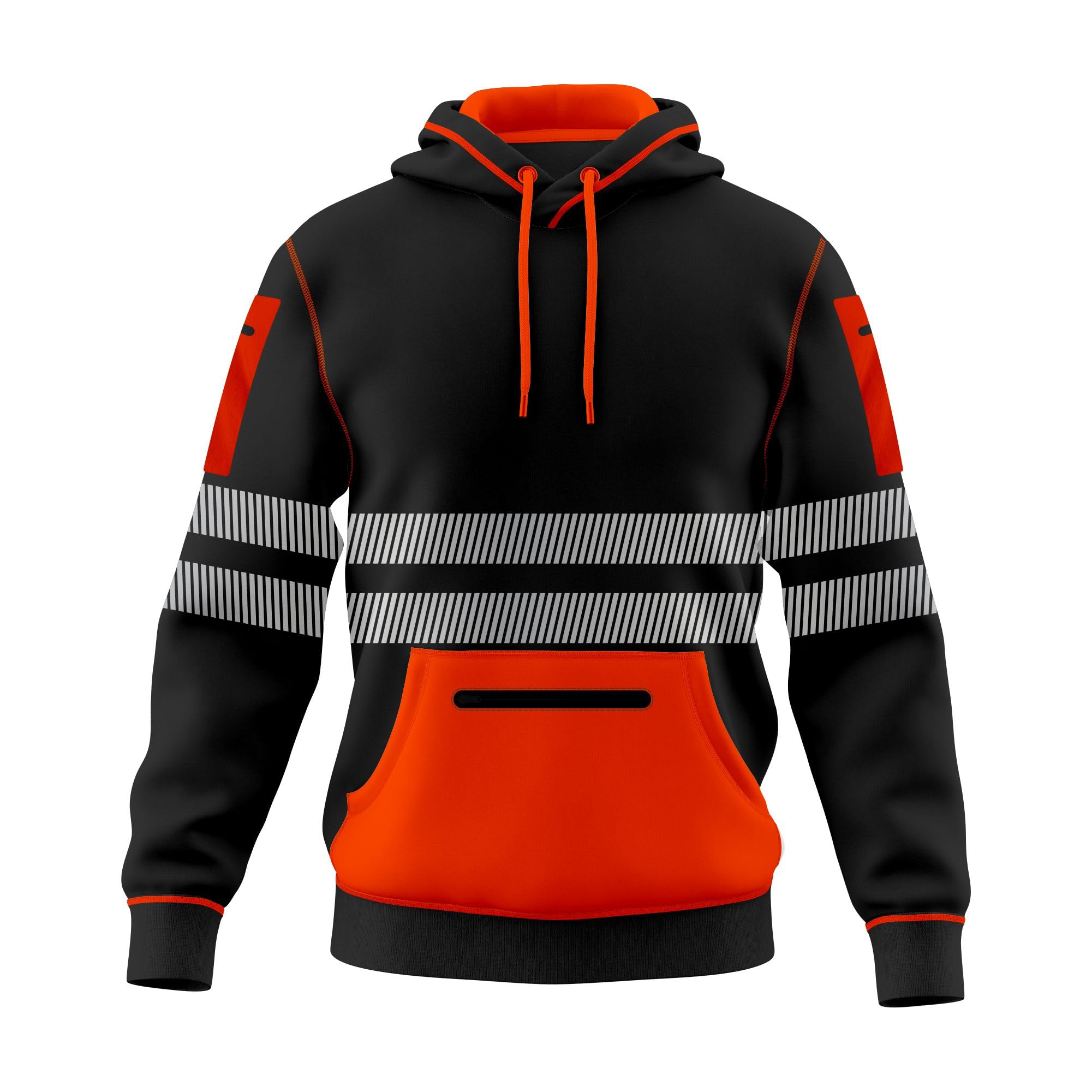 New Mens Hi Vis Safety Work Pullover Hoodie Sweatshirt Reflective Tape Multi Zipped Pockets