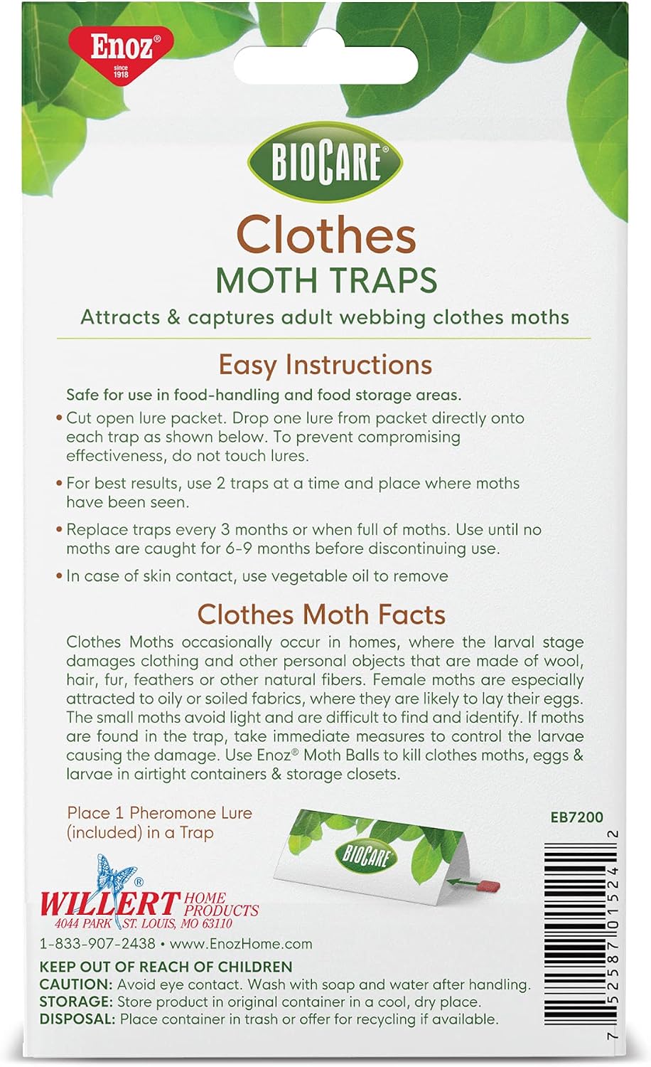 Enoz BioCare Clothes Moth Traps with Pheromone Lures, 2 Traps with Lures