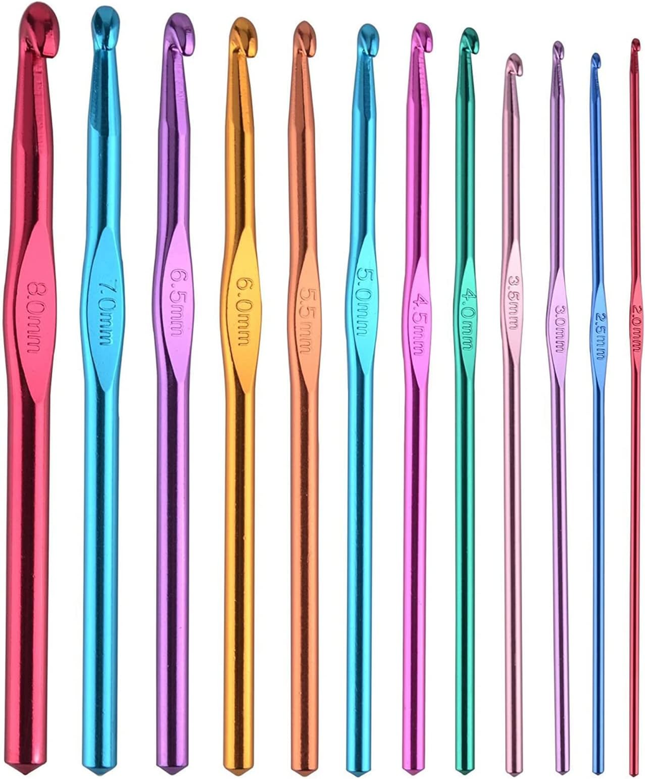 KongJies Crochet Hooks Set, 12 Pack Multicolor Aluminum Knitting Needles Yarn Craft Set Soft Grip Assorted Ergonomic Handle Crochet Hooks 2-8 mm