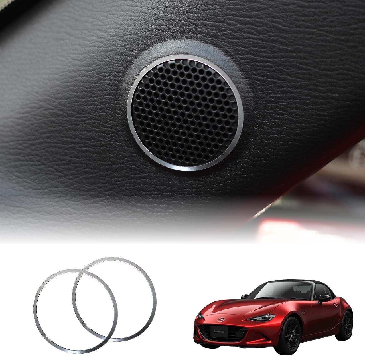 BARZA Tweeter Ring Set (2pcs, Left & Right) for Mazda MX-5 Miata, Brushed Aluminum Style, Vehicle-Specific Trim Panel, Scratch Protection, ND5RC NDERC ND5RE NDERE Roadster RF, Made in Japan