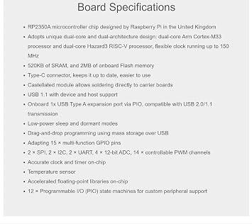RP2350A USB Mini Dev Board, 150MHz Dual-Core, 3 Pack