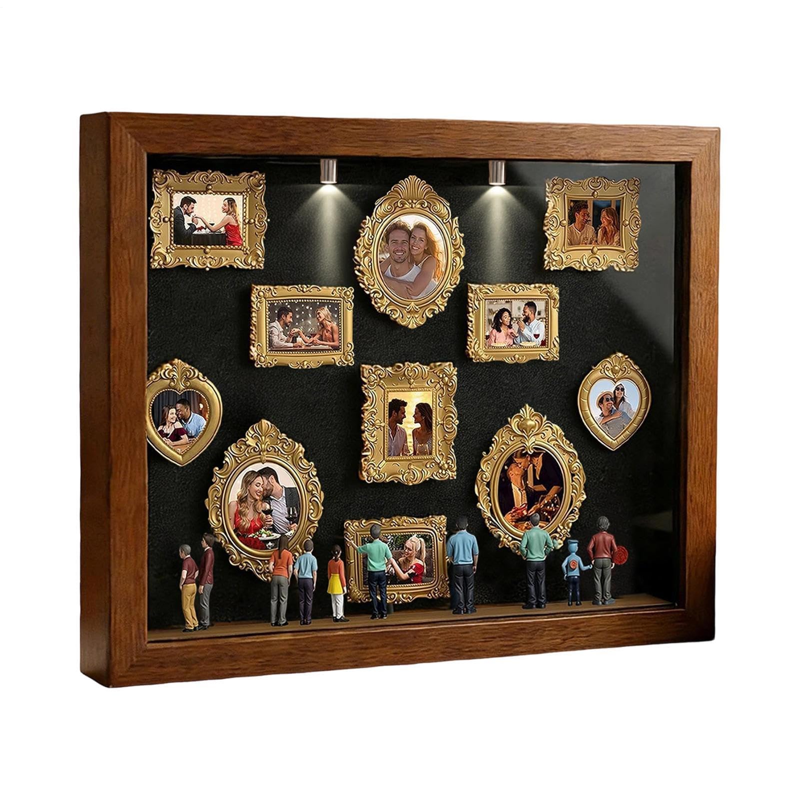 Museum of Us Frame, Mini Photo Frames Gold, DIY Mini Museum Silhouette Box, 11 Pieces Miniature Tabletop Picture Frames with 8 Figurines