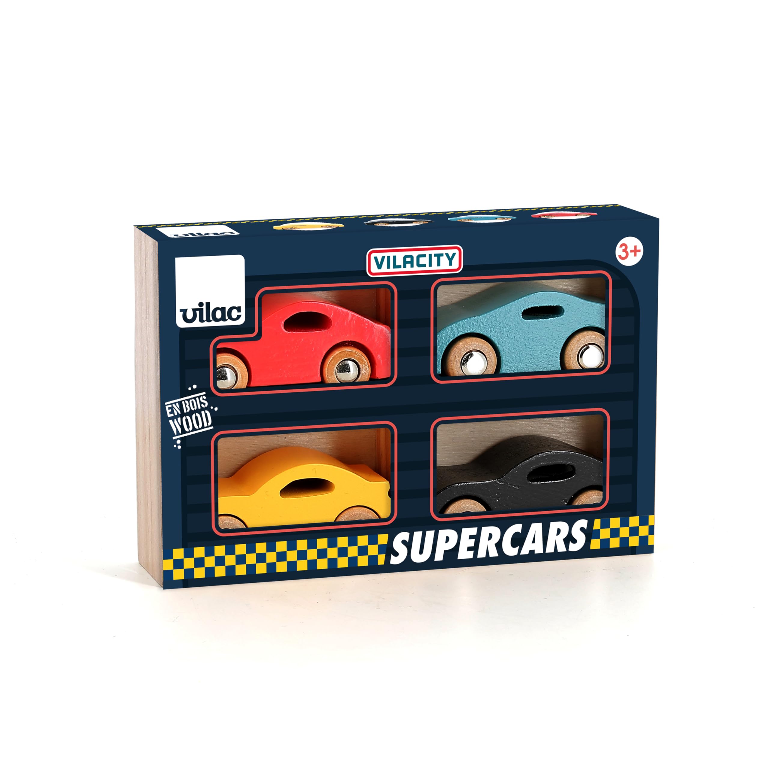 Set of 4 wooden cars Super cars Vilacity - Vilac