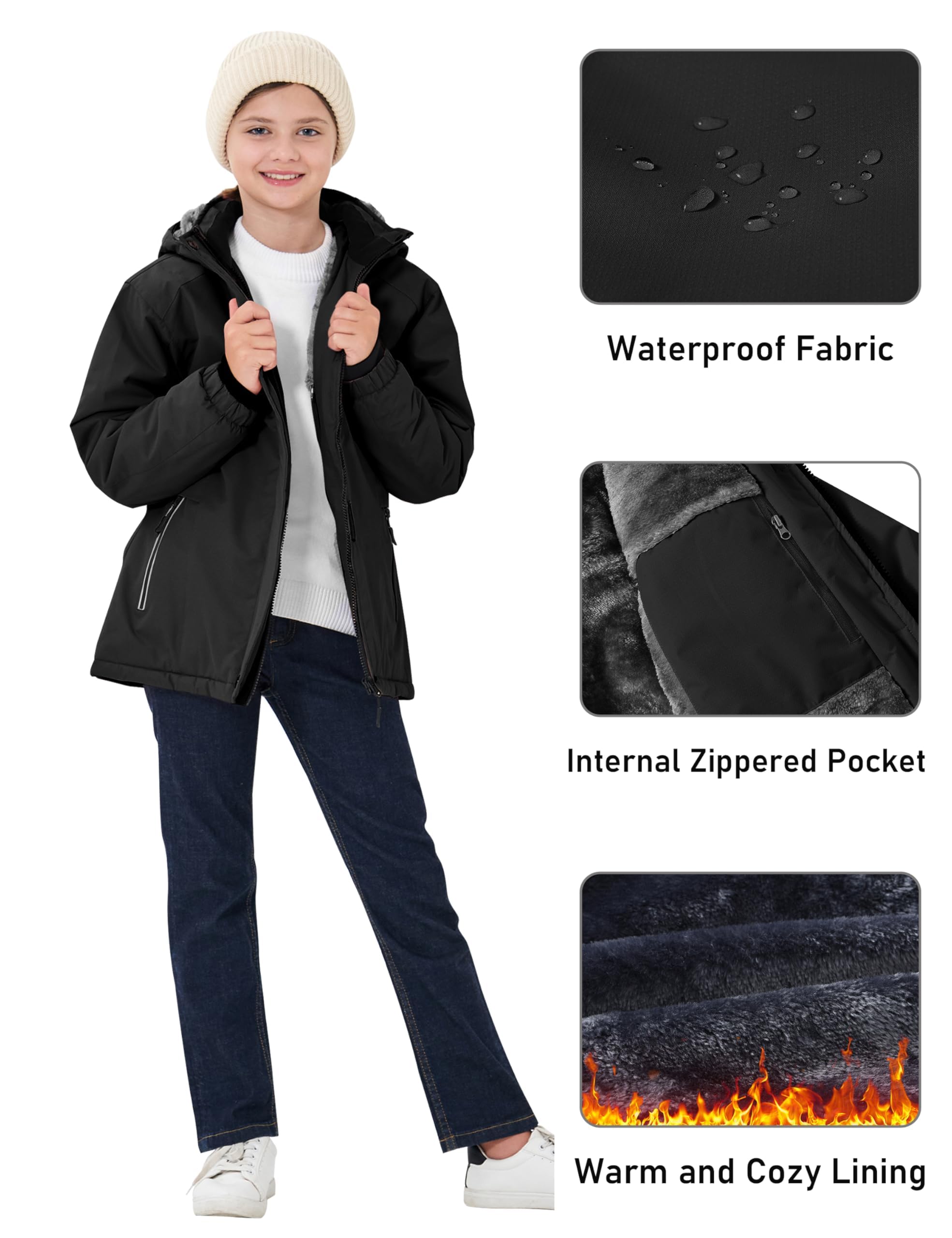 MoFiz Giacca Invernale Bambina Giacca sci Bambina Piumino Impermeabile Pile Antivento Giacche Ragazze Giacca In Softshell Con Cappuccio