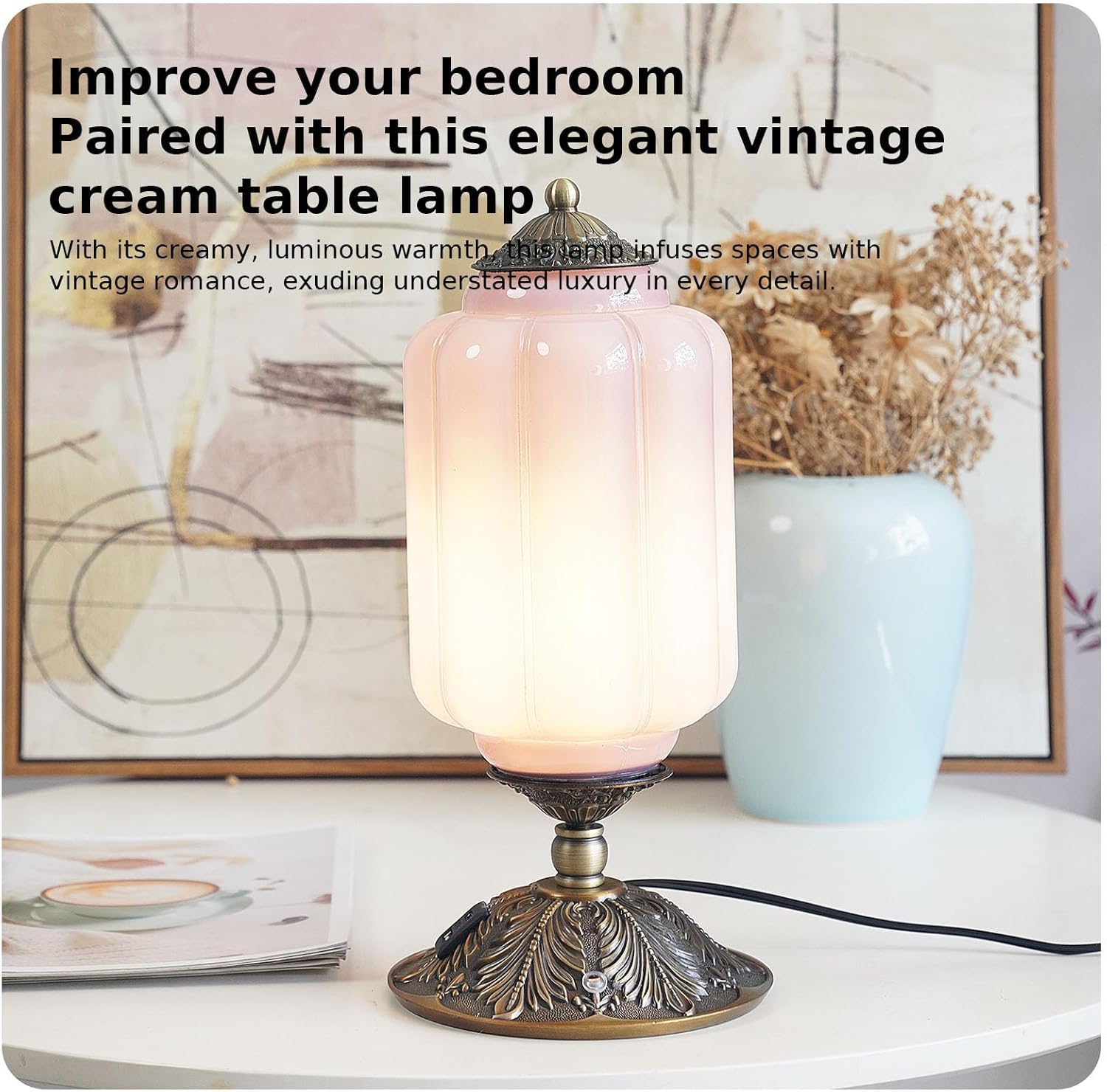 Lampa stołowa w stylu vintage szklana z regulacją jasności dotykową z portami ładowania USB A+C 3 temperatury barwowe retro lampa nocna, styl rustykalny lampa do sypialni, lampa dekoracyjna