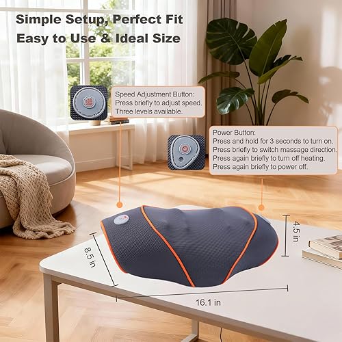 Miniatura 7 de Shiatsu - Almohada masajeadora de cuello y espalda con calor, masaje eléctrico inalámbrico de tejido profundo para comodidad de hombros y soporte de