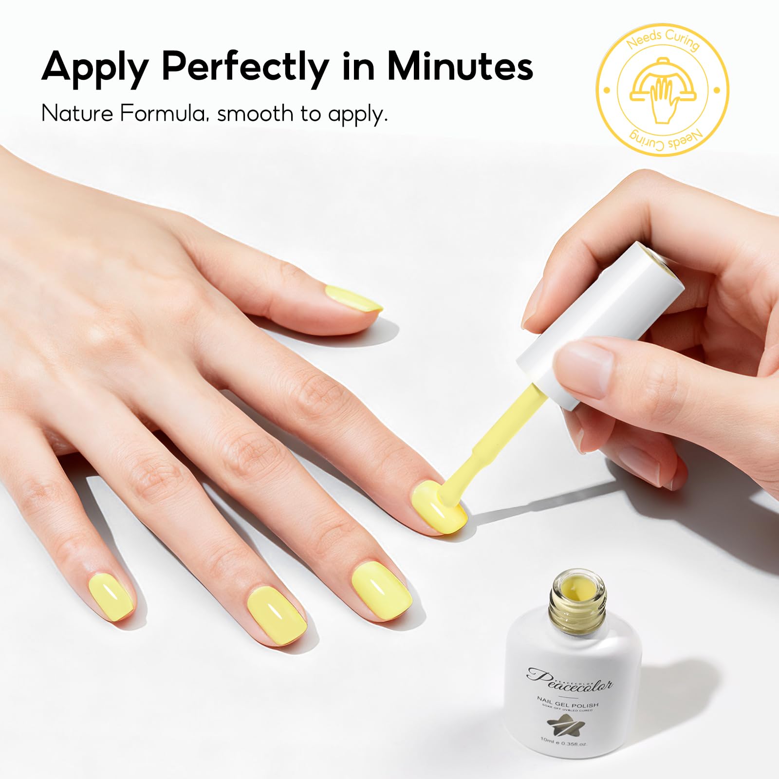 PEACECOLOR Vernis Gel UV Semi Permanent Jaune, 10ML Vernis à ongles Soak Off UV/LED Gel Nail Polish DIY Cadeau pour Femme