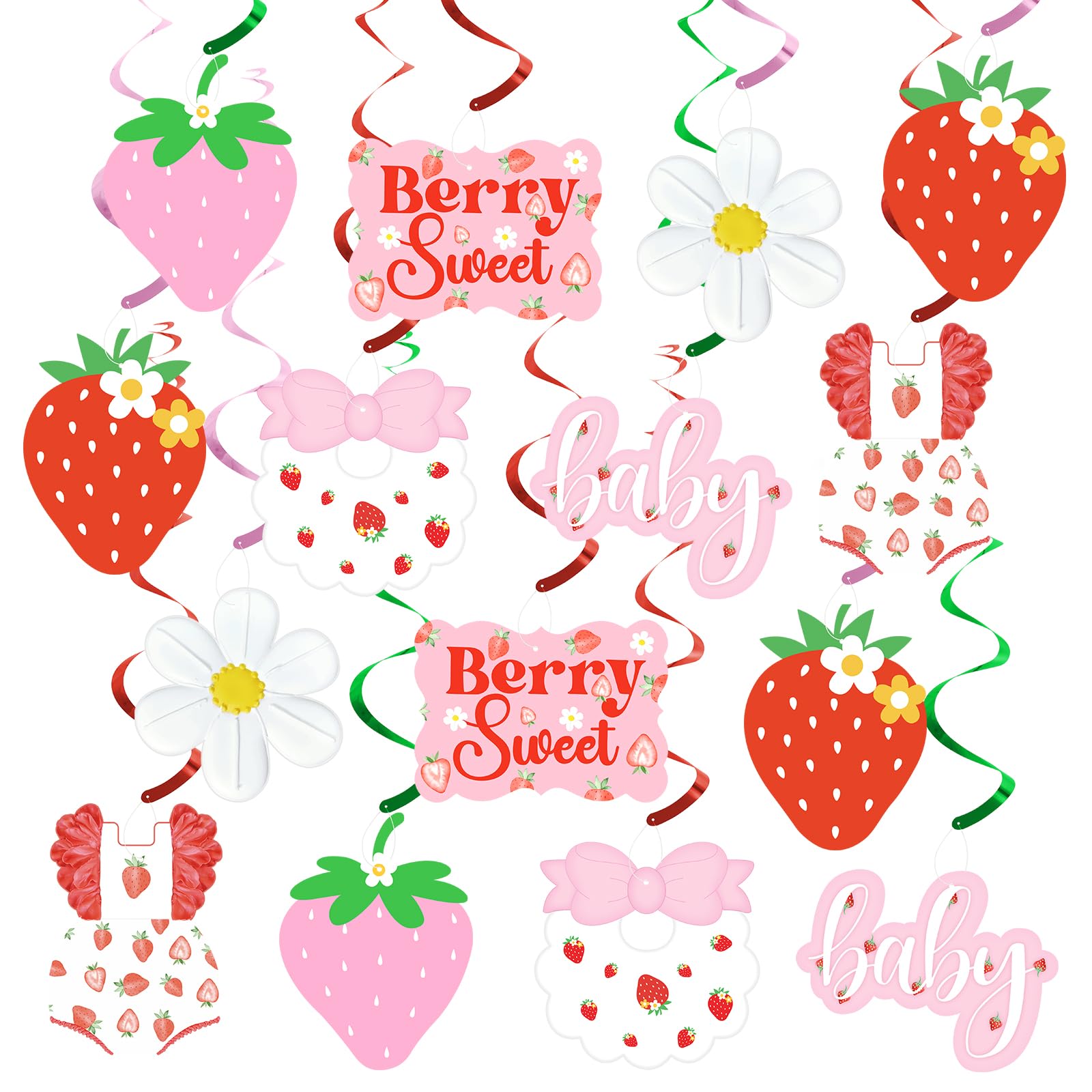 20PCS Strawberry Berry Sweet Party Hanging Swirl Decor, Summer Fruit Strawberry Theme Party Ceiling Streamers For Girl Berry First Birthday Baby
