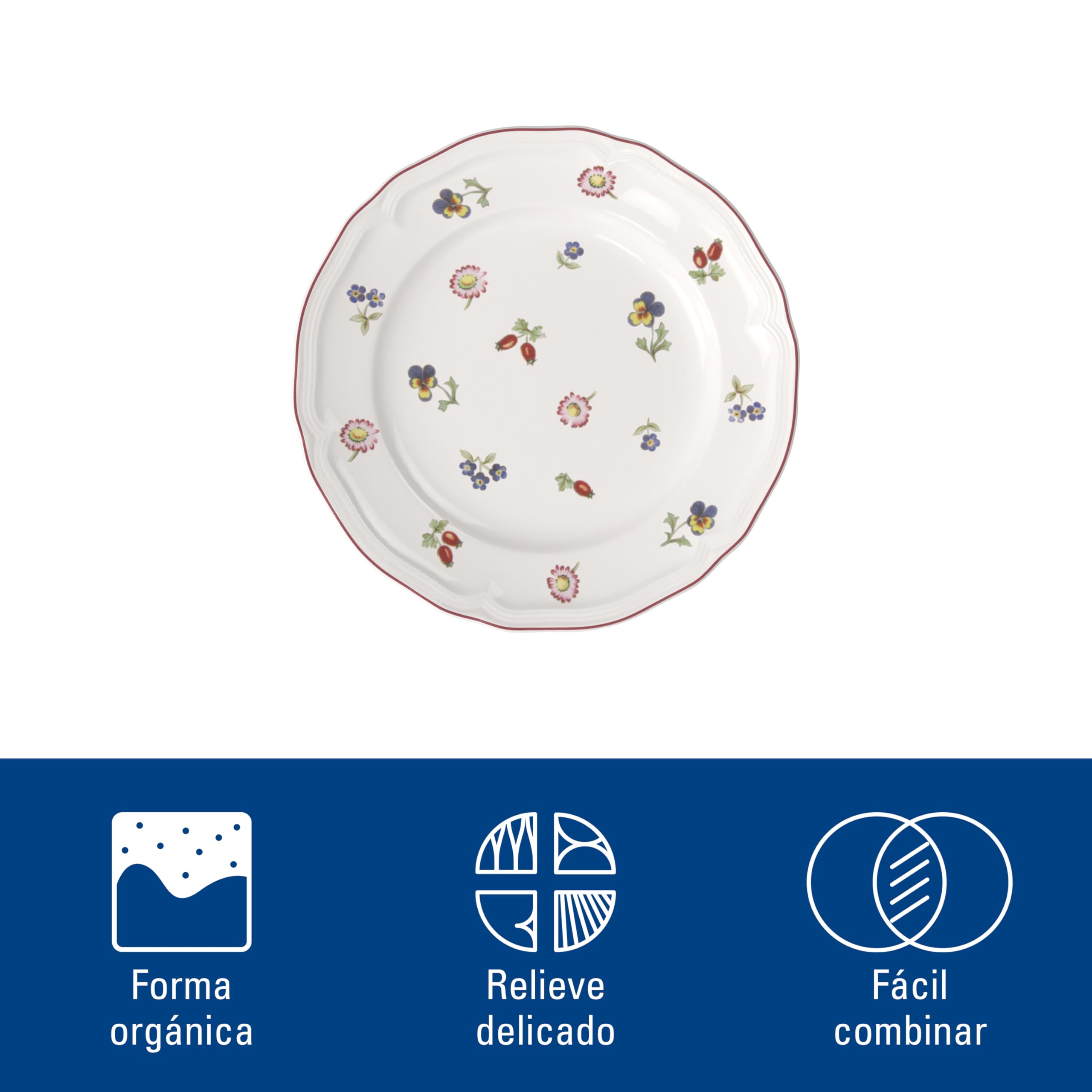 Villeroy & Boch Petite Fleur Plato de postre, 21 cm, Porcelana Premium, Blanco/Multicolor
