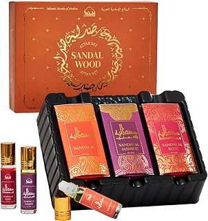 Dukhni Sandalwood Attar Oil Set Arabian sandalwood perfume oils | 3 assorted scents x 6ml | Alcohol free, Vegan, Sandalia Collection Set for Gifting | Chandan Prayer Oils, Islamic Fragrances