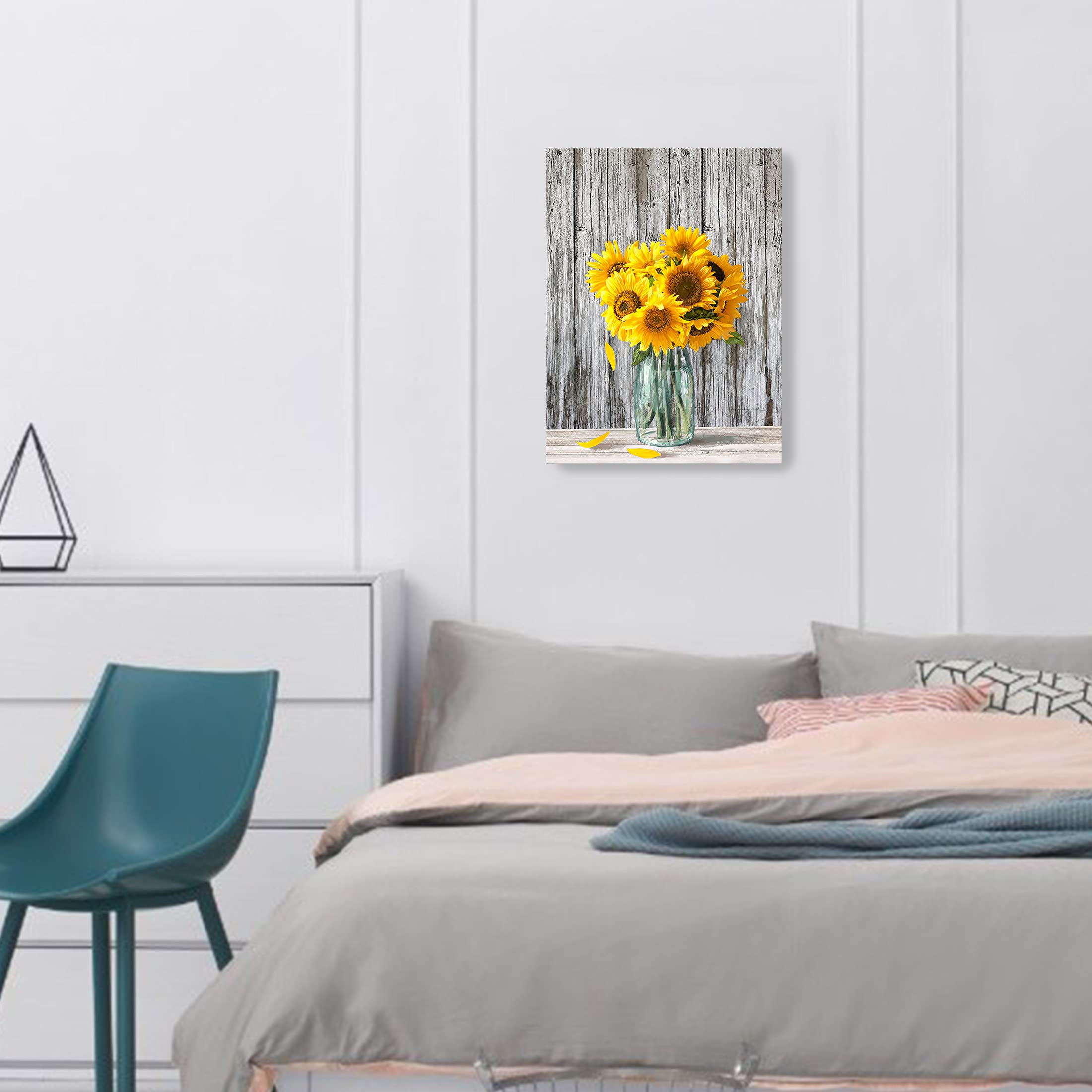 Stampa artistica da parete su tela con girasole – immagini moderne di fiori gialli per camera da letto, bagno, ufficio e decorazione della casa