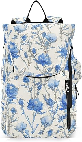 Raqueta de tenis mochila impermeable retro azul rosas blancas y cardos y espinas bolsa de gimnasio mochila de viaje para mujeres, hombres,