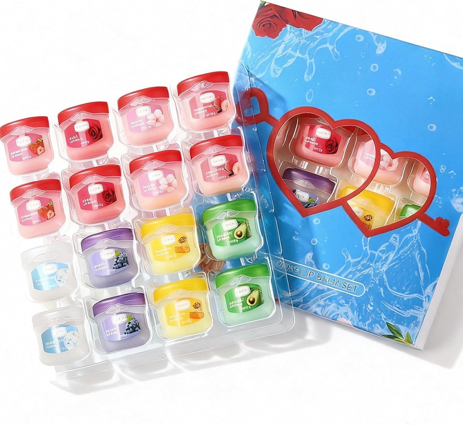 Lip Balm Multipack 16pcs Mini Lip Balm Gift Set Moisturizing Honey and Fruit Flavor for Repair Chapped Lips or Dry Lips,Includes Honey, Avocado,Rose,Sakura,Grape,Peach,Strawberry