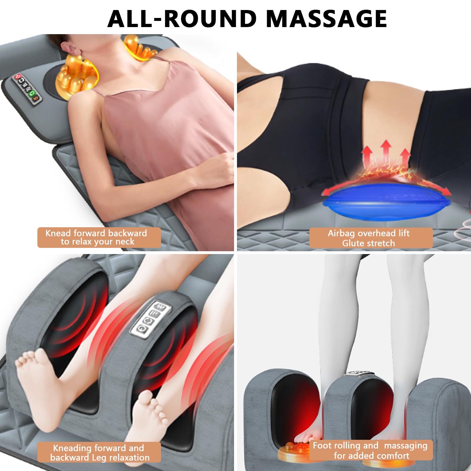 Massagematte Elektrisch, Massagematte Ganzkörpermassage mit Wärmefunktion-9 Einstellbare Modi, Abnehmbarer Massageauflage für Kopf/Nacken/Taillen/Rücken/Hüft/Beinmassage