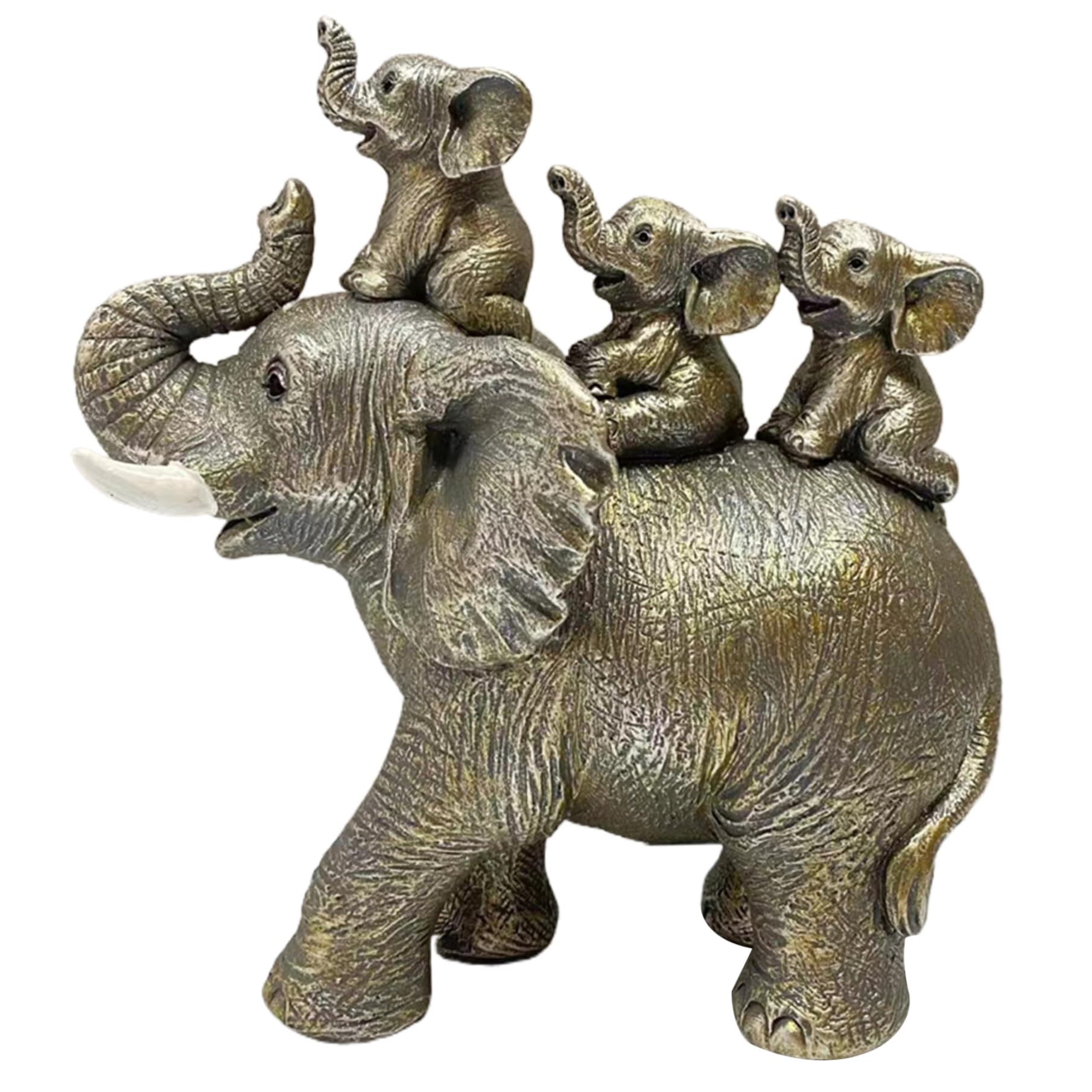 PithCogent Elephant Decor|Elephant Statue Realistic Figurine 4 Elepants Mom and Kids Decor Aritifial Decorative Ornament for Home Desk Shelf