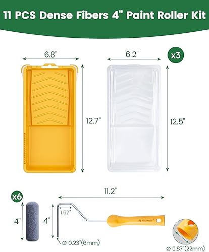 Miniatura 6 de Voomey Rodillo de pintura de espuma, kit de cubierta de espuma de 4 pulgadas, rodillos de pintura pequeños con bandeja y marco de rodillo para