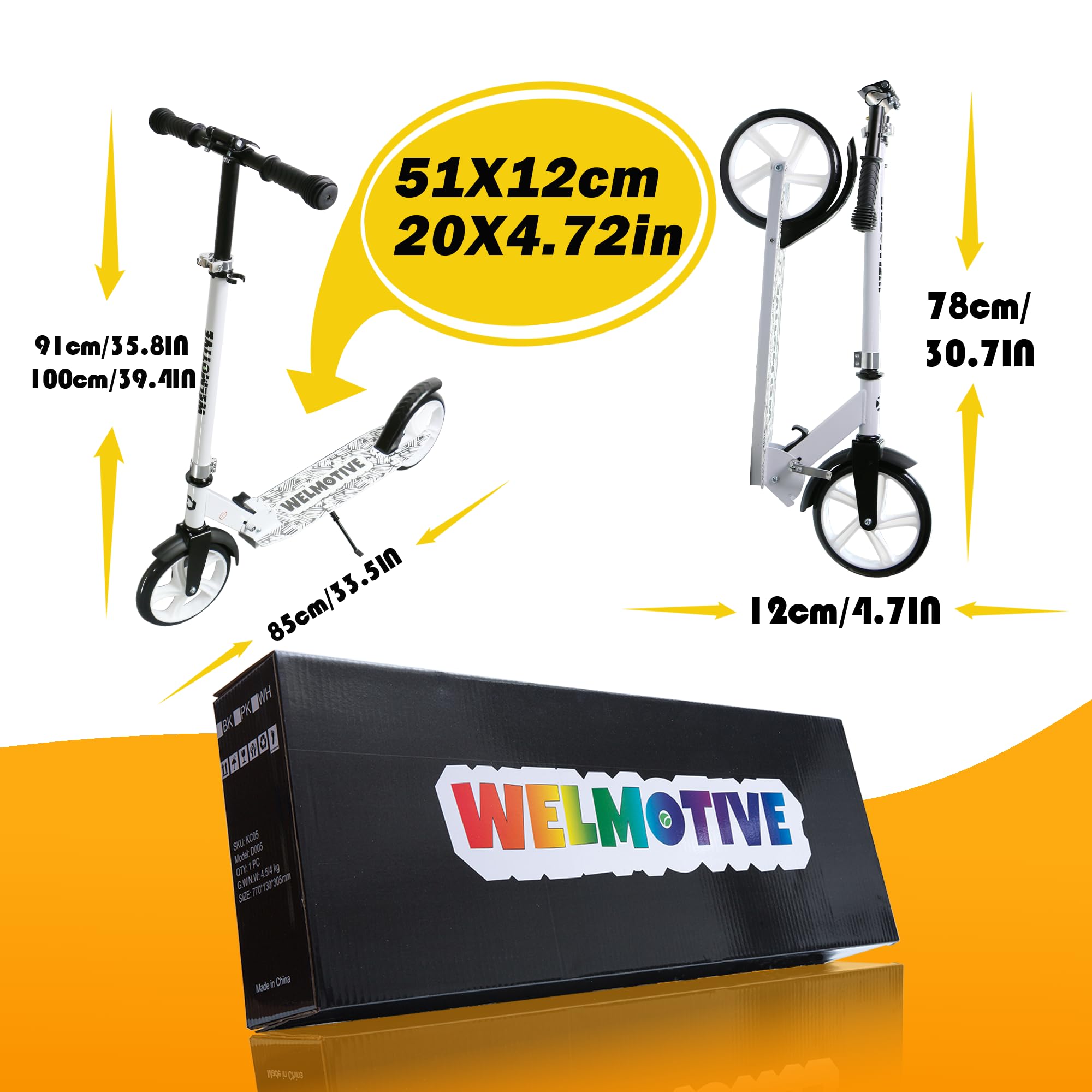 Tretroller für Kinder & Erwachsene – Klappbarer Cityroller mit höhenverstellbarem Lenker – Scooter mit Ständer – Keine Montage nötig – Leicht bis 100KG