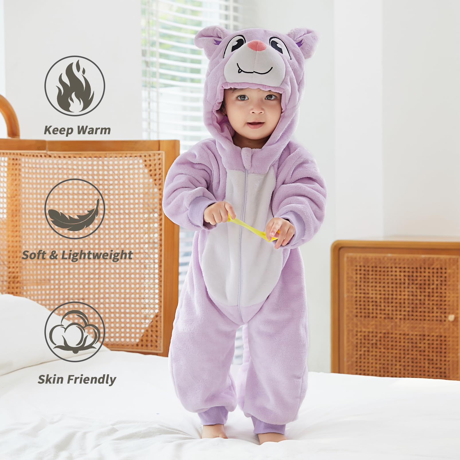 Pagliaccetto Neonato Invernale Costume Neonato, Flanella Unicorno Dinosauro Costume Neonata Sacco Nanna con Cappuccio Animale Tuta Neve Tutone Pile Bambino 0-36 Mesi