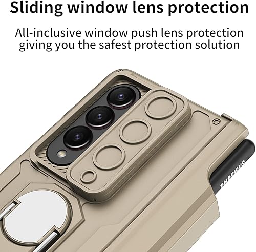 Miniatura 3 de Funda para Samsung Galaxy Z Fold 4 con soporte para S Pen (protección de bisagra), soporte magnético de anillo de 360°, cubierta de cámara
