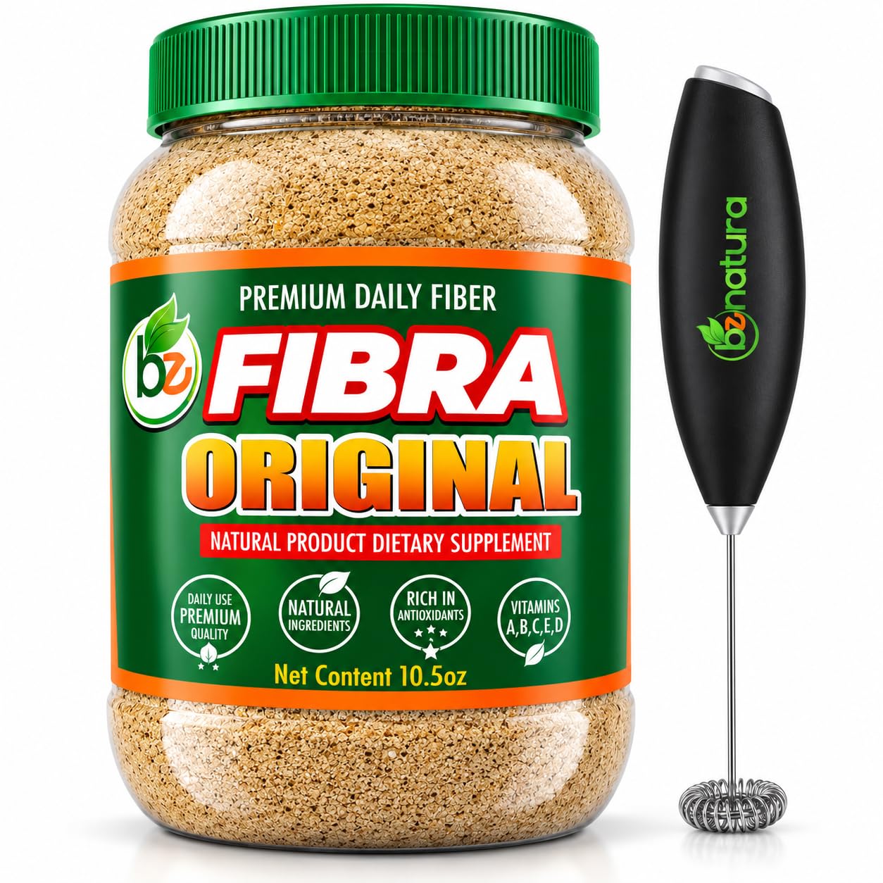 BE Fibra–Daily Fiber Drink Mix, 10.5 oz, with Vitamins A, B12, C & D, Includes Drink Mixer,Plant-Based Formula, Vegan, Non-GMO, Authentic by BexpertsUSA