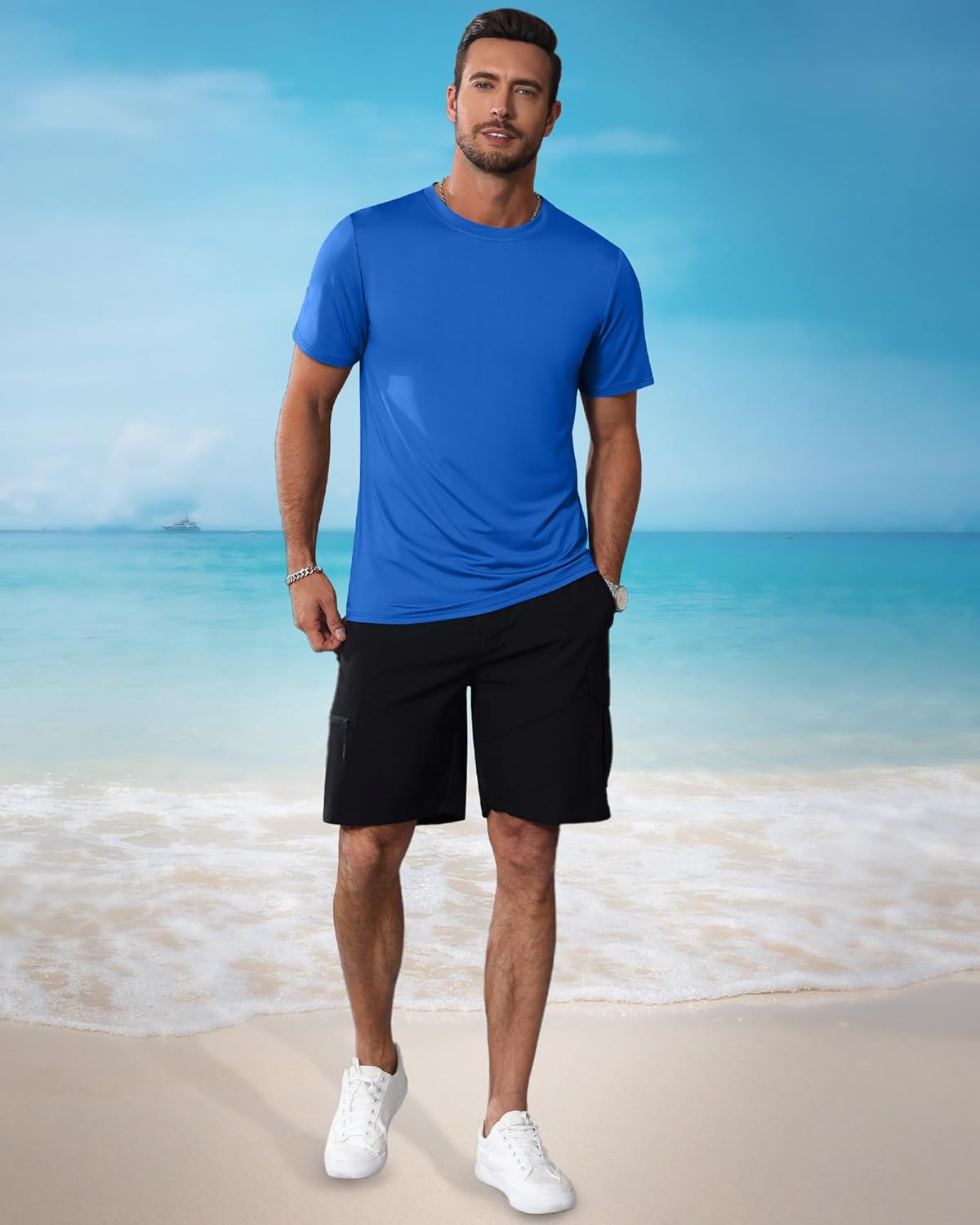 Ficerd 3 Pack Swim Shirts for Men Short Sleeve Quick Dry Shirts Crew Neck Rash Guard UV Athletic Lightweight Basics Tees - Image 7