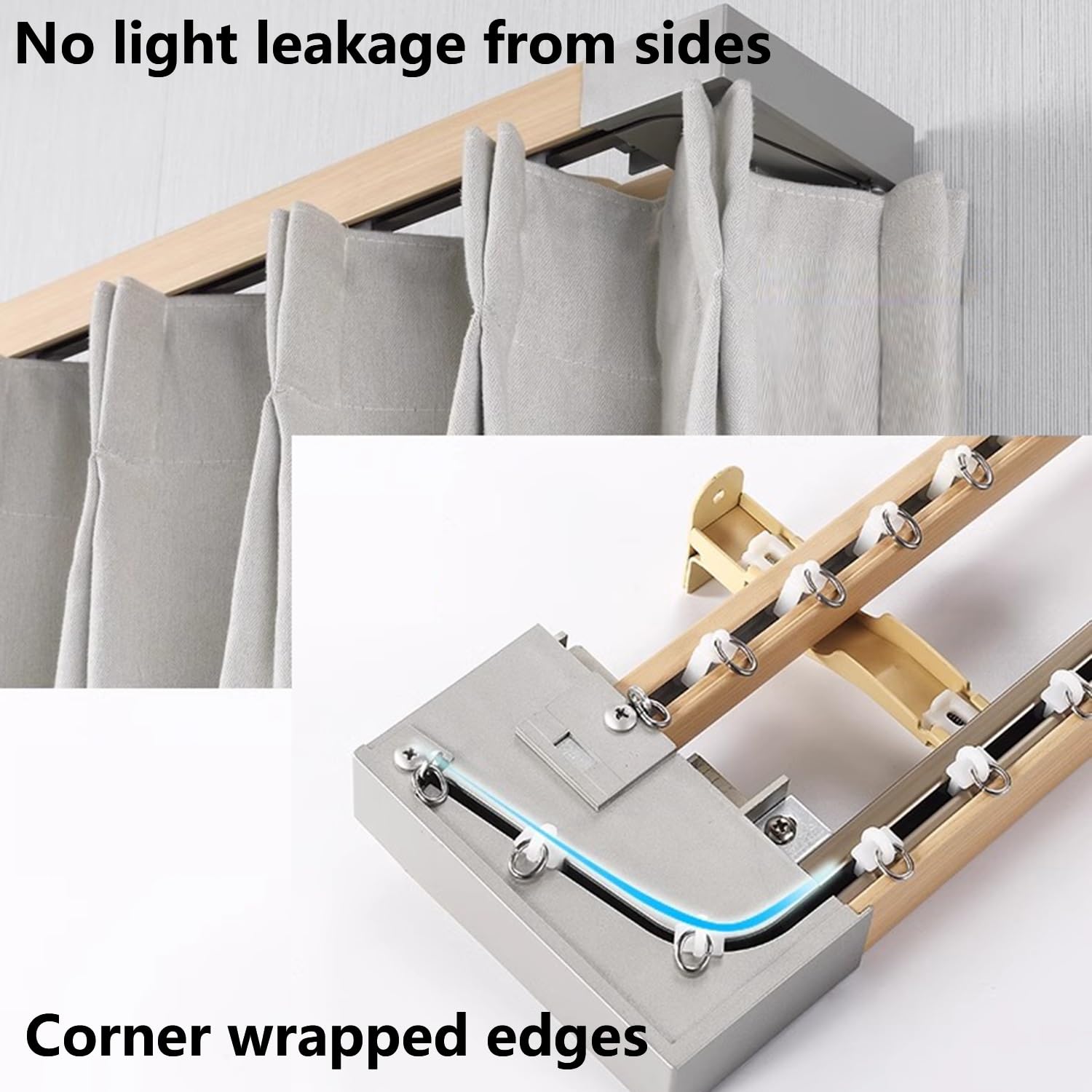 Tringle à rideau double en grain de bois – Système de draperie mural robuste pour salon et chambre à coucher – Longueur réglable – Installation facile – Décoration élégante