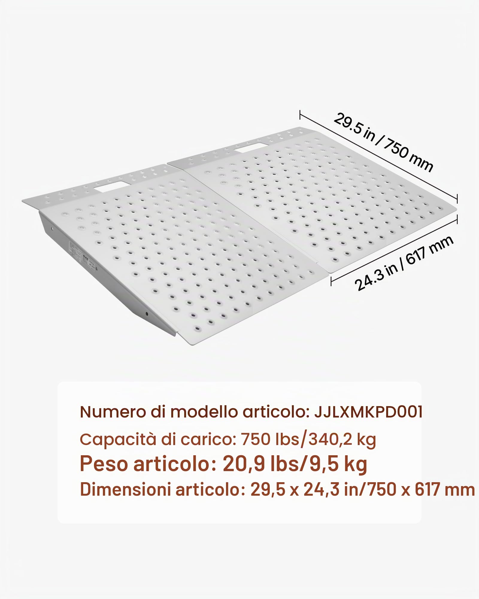 VEVOR Rampa per Soglia della Porta, 75 x 61,7 cm, Rampa per Sedia a Rotelle in Alluminio Robusto, Portata Massima 340 kg, Piattaforma Antiscivolo, per Gradini, Marciapiedi, Deambulatori e Carrelli