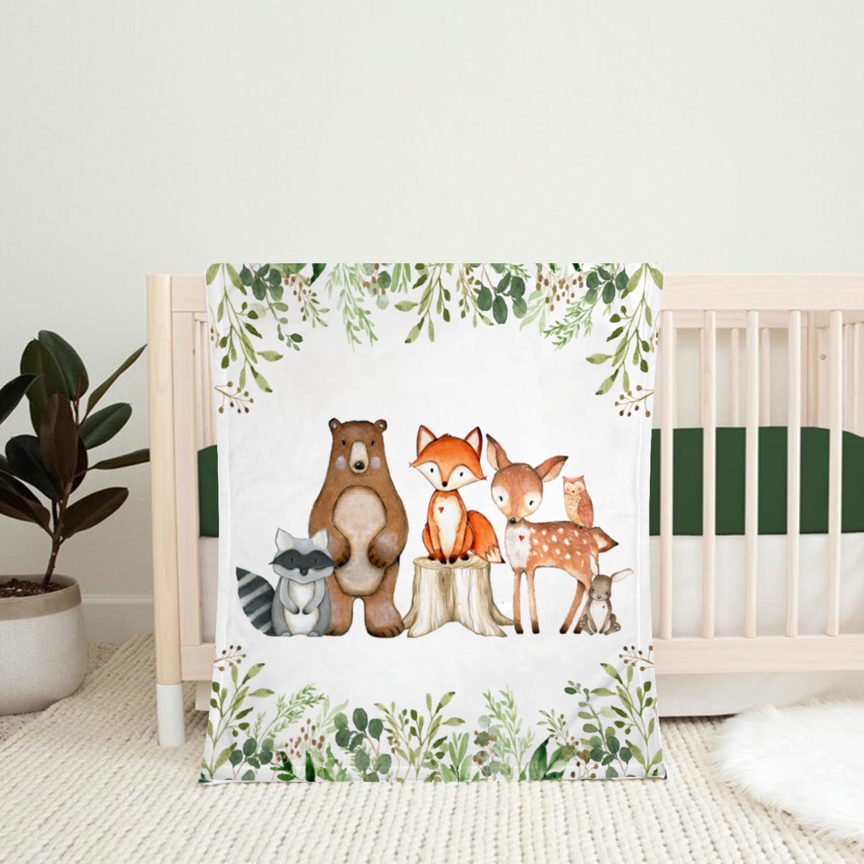 Popfavores Woodland - Manta para bebé, ropa de cama para cuna de bosque verde, manta para recién nacido, hito mensual para niño y niña, 40 x 50 pulgadas, verde