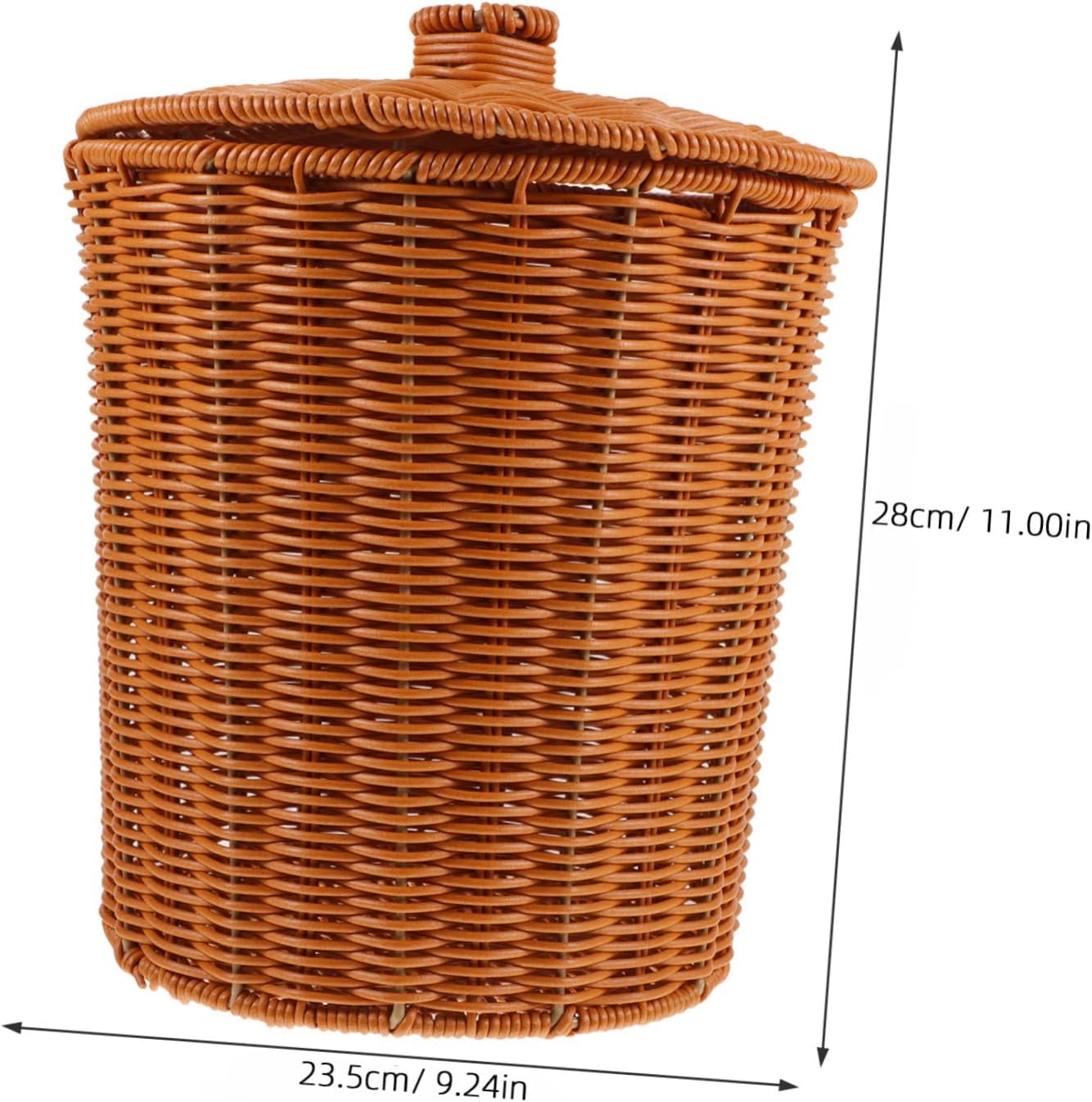 Woven Storage Basket with Lid Plastic Sundries Holder for Home Organization Lightweight Decorative Waste Basket for Living Room and Bathroom