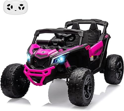 Vehículo UTV de 12 V, auto UTV eléctrico todoterreno Can-Am con licencia Can-Am, camión para niños con control remoto, asiento grande, música, luces