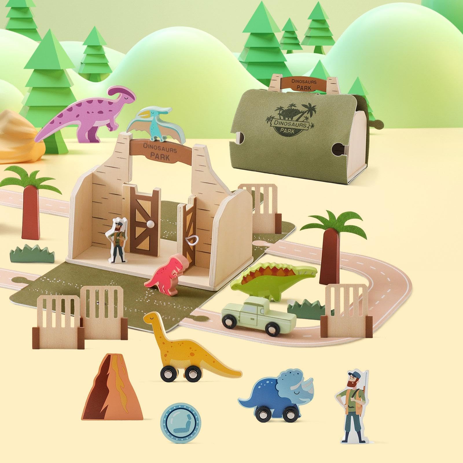 Juego de Juguetes de Dinosaurios de Madera, Ideal para Niños Y Bebés.