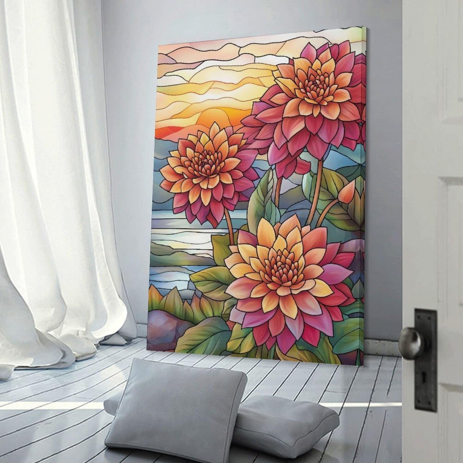 Junmoney Room Decor Wall Art Dahlia Sunset, 24x36inch(60x90cm), for Hallway, Bedroom Or Modern Interiors, Gift Idea for Housewarming And Birthdays