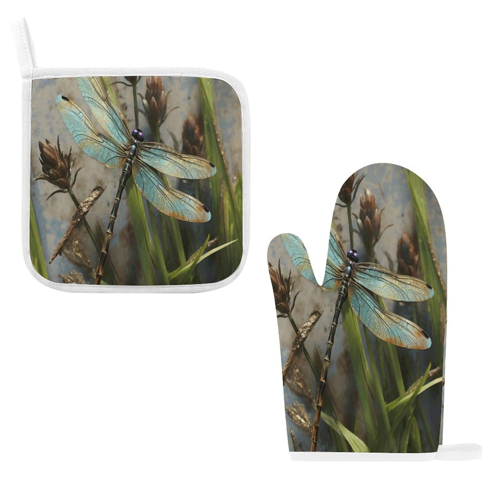 Btcowzrv Style Dancing Dragonfly Oven Mitts And Pot Holders 2Pcs Set